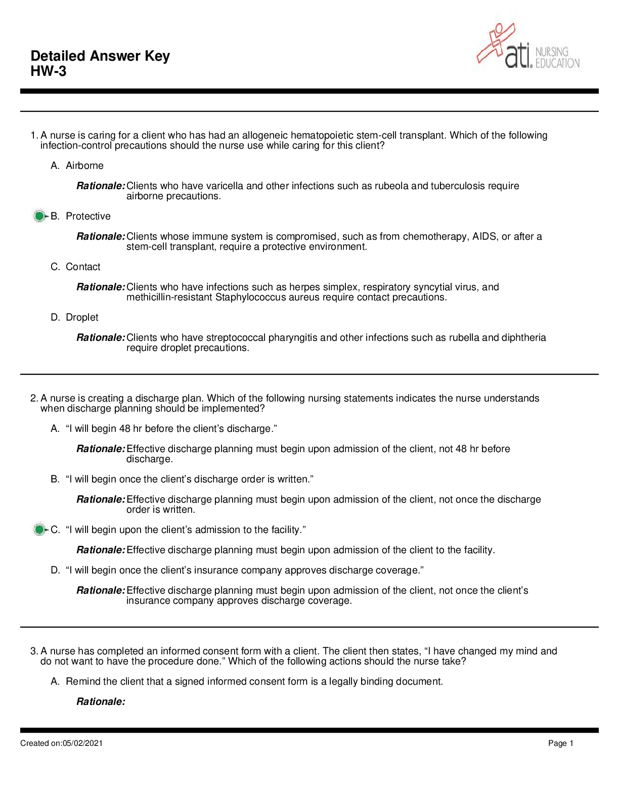 Detailed Answer Key Leadership Practice ATI with 25 questions and answers