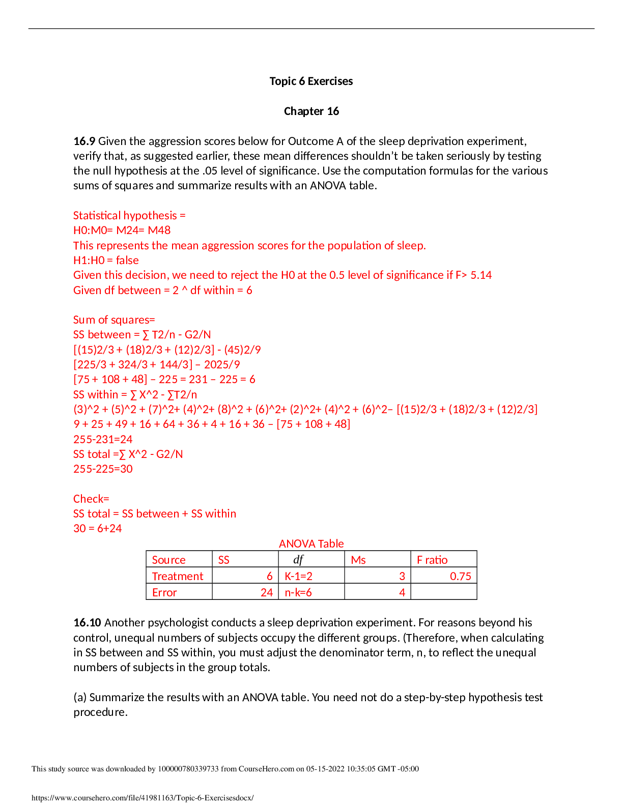 Grand Canyon University PSY 520 Topic 6 Exercise:Chapter 16, 17, 18 COMPLETE SOLUTION