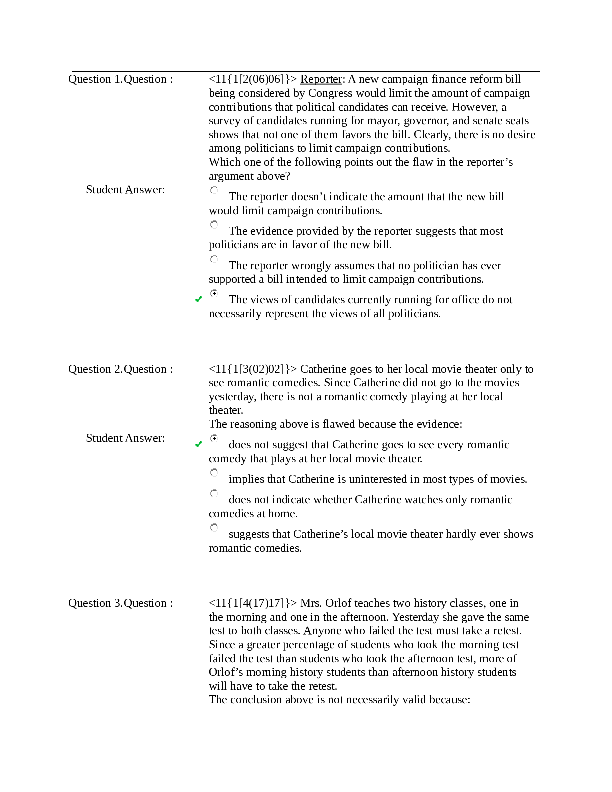 Critical Thinking Quiz Week 4