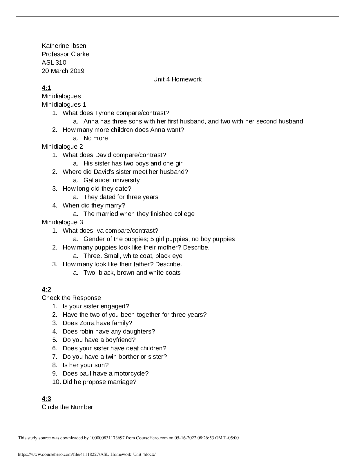 Title: ASL Homework Unit 4 Complete solution