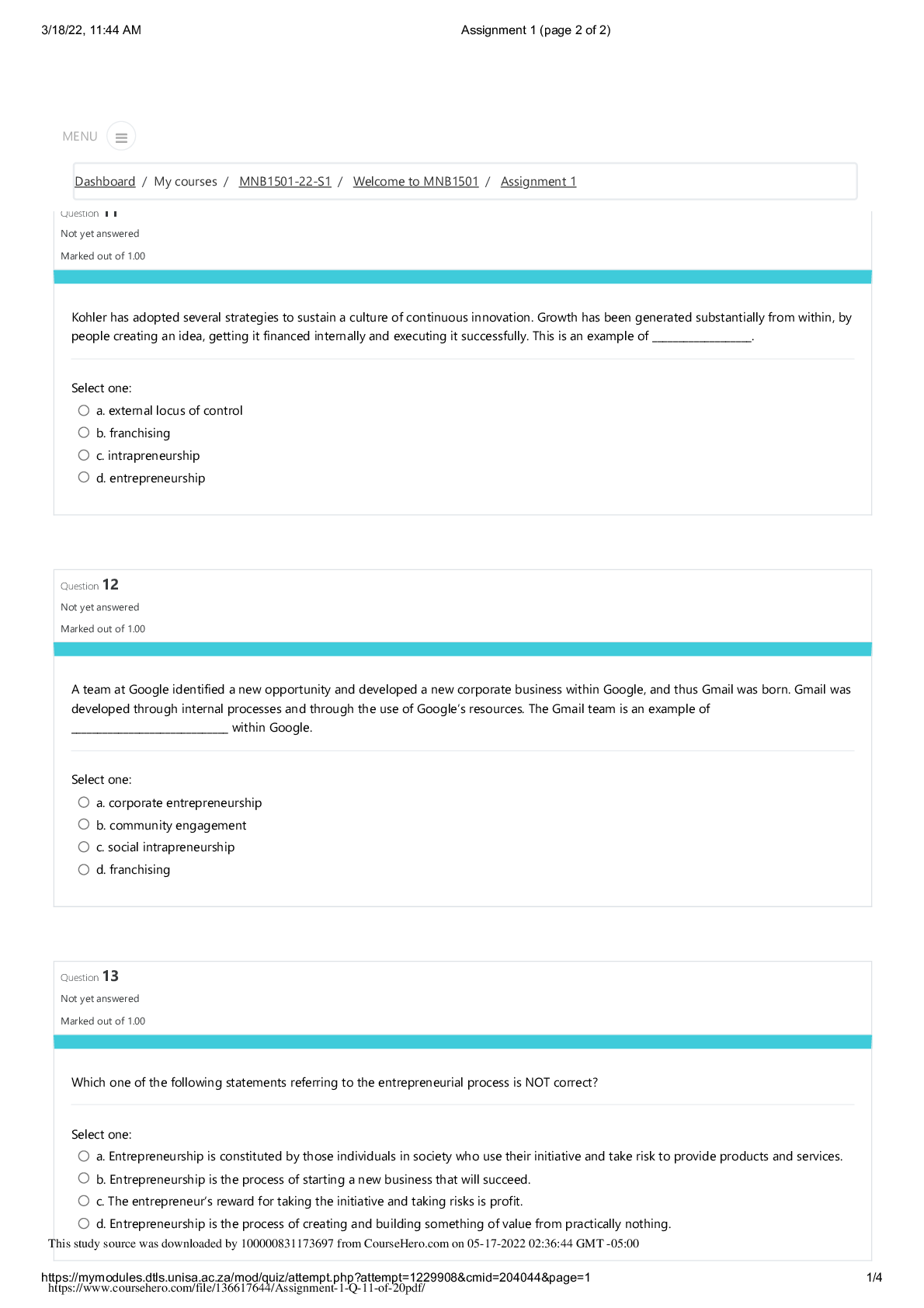 MNB1501 / Assignment 1-22-S1