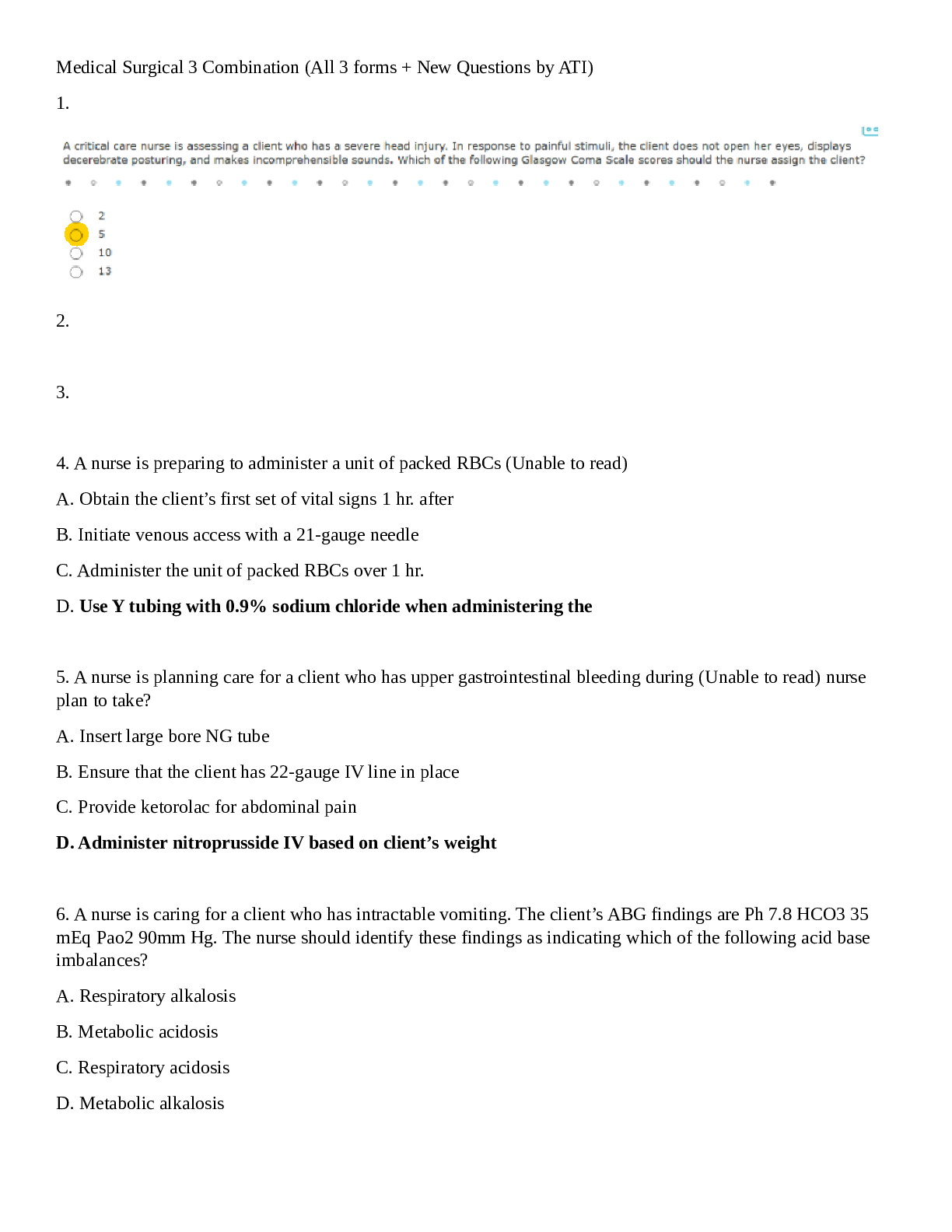 RN ATI Medical Surgical Combination (A B C + New Questions plus verified answers)