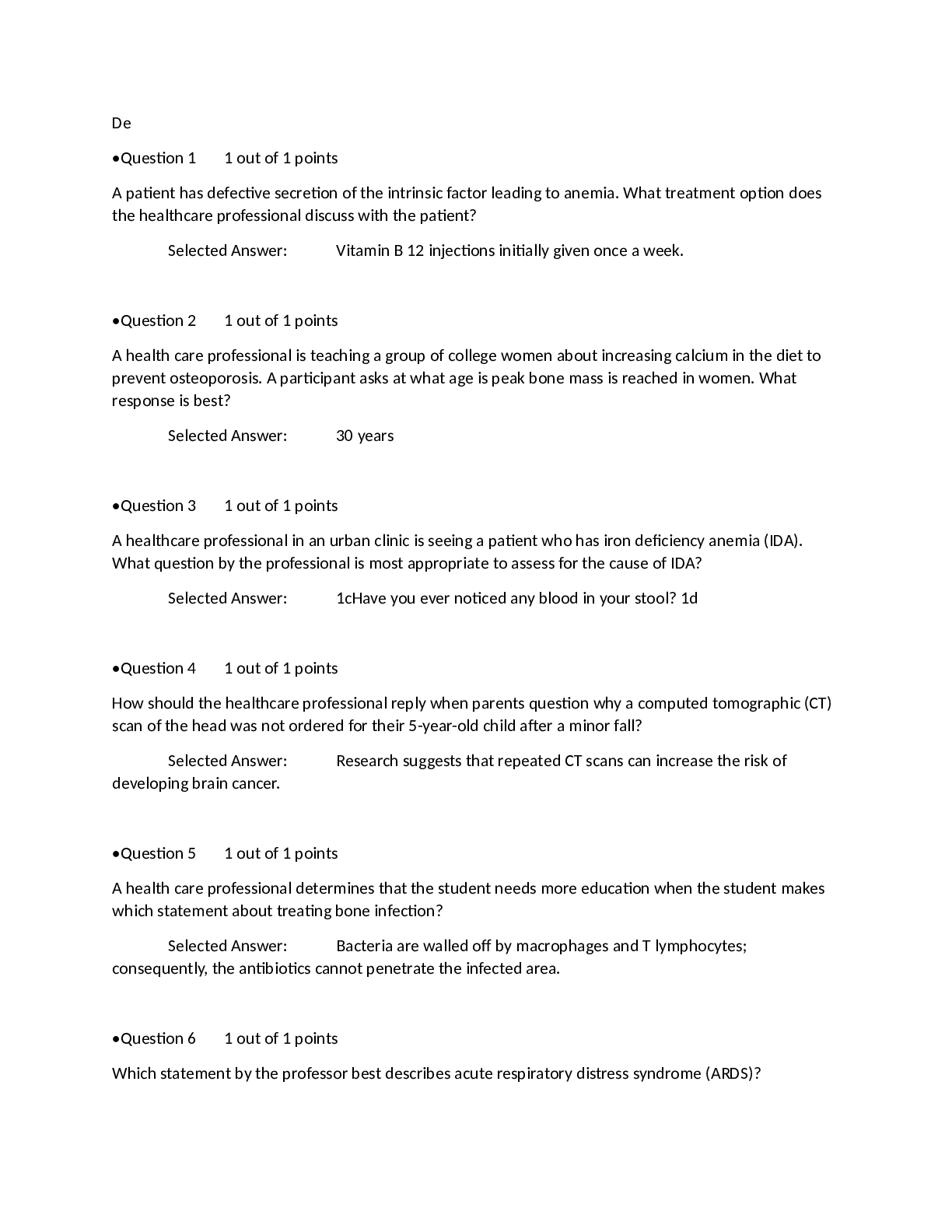 Pathophysiology  Final exam and solution