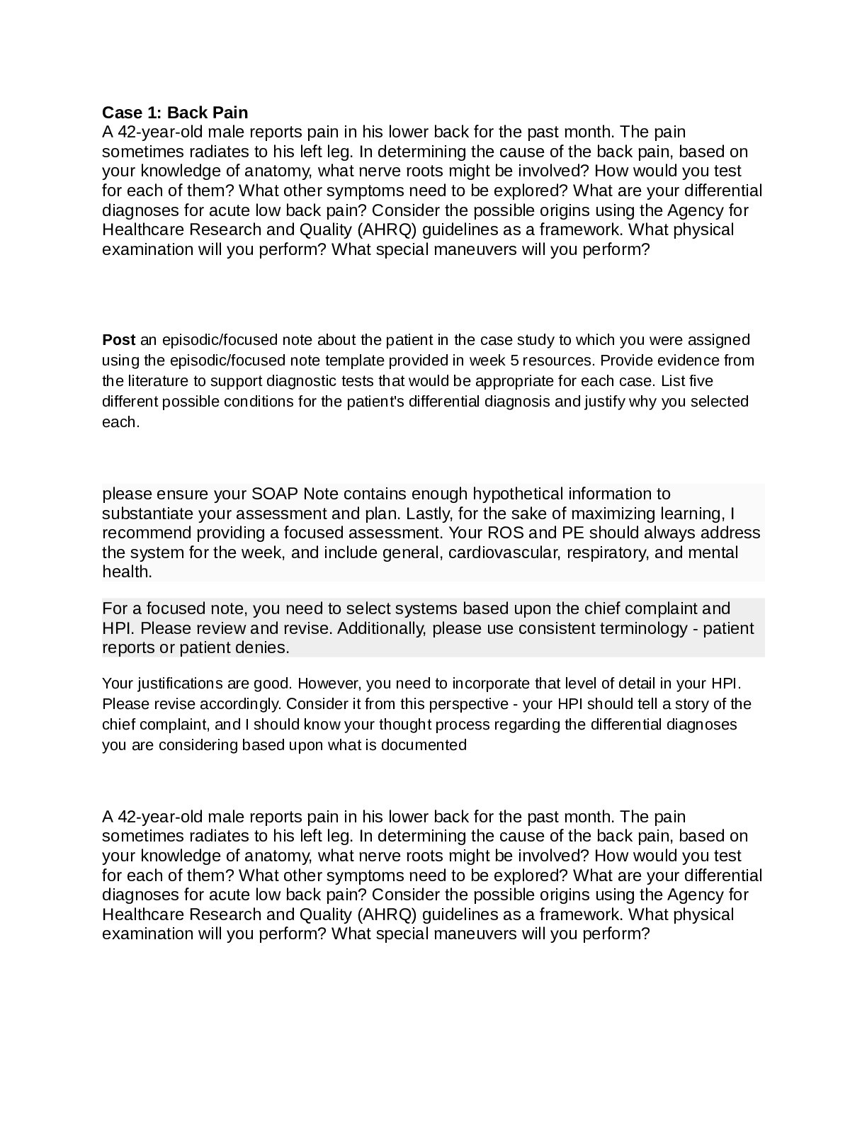 Back Pain Case for Week 8 focused note