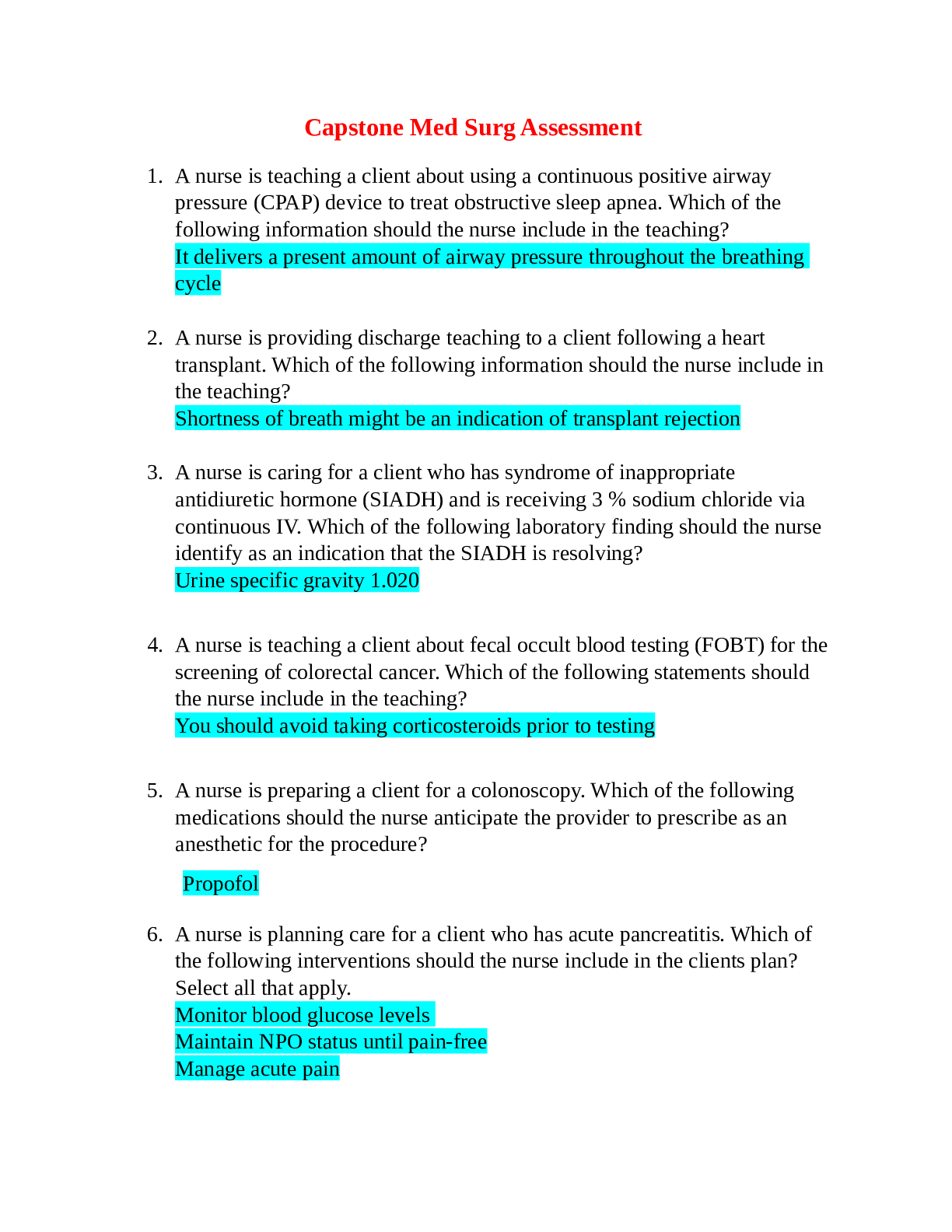 Capstone Med Surg Assessment