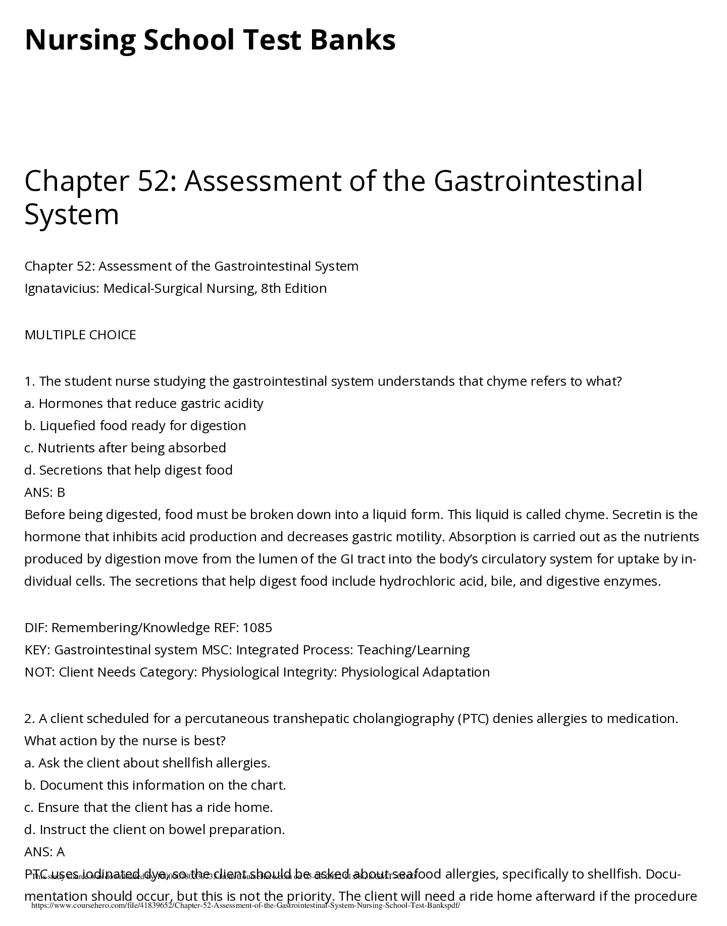 Assessment of the Gastrointestinal System ( Chapter 52)