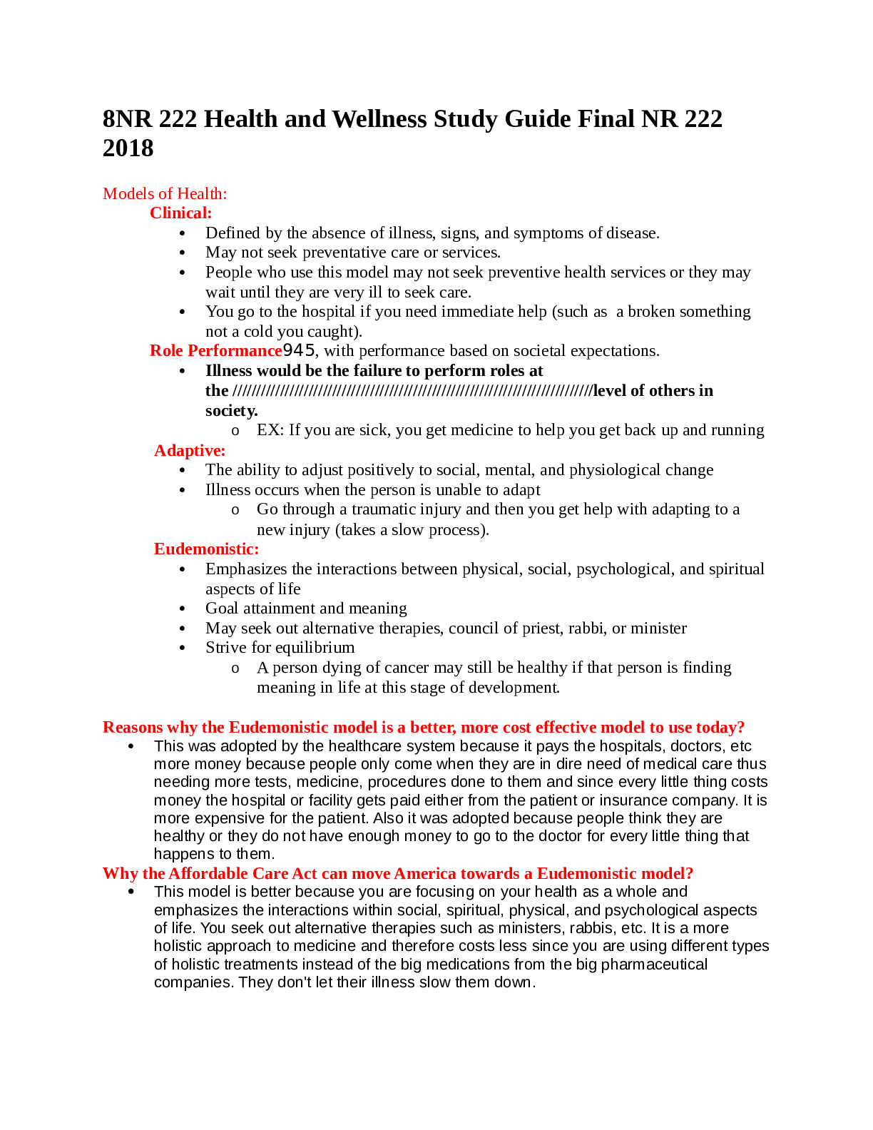 8NR 222 Health and Wellness Study Guide Final NR 222 2018