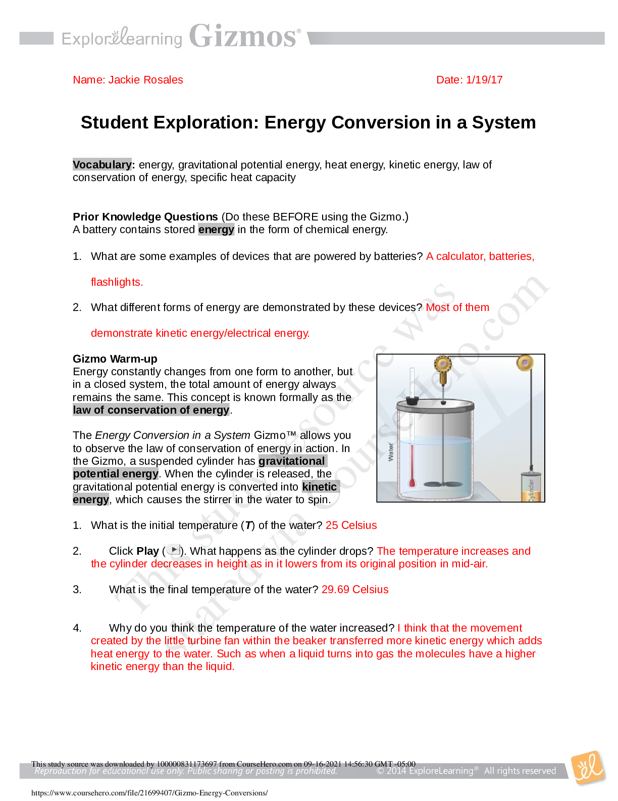 Student Exploration: Energy Conversion in a System