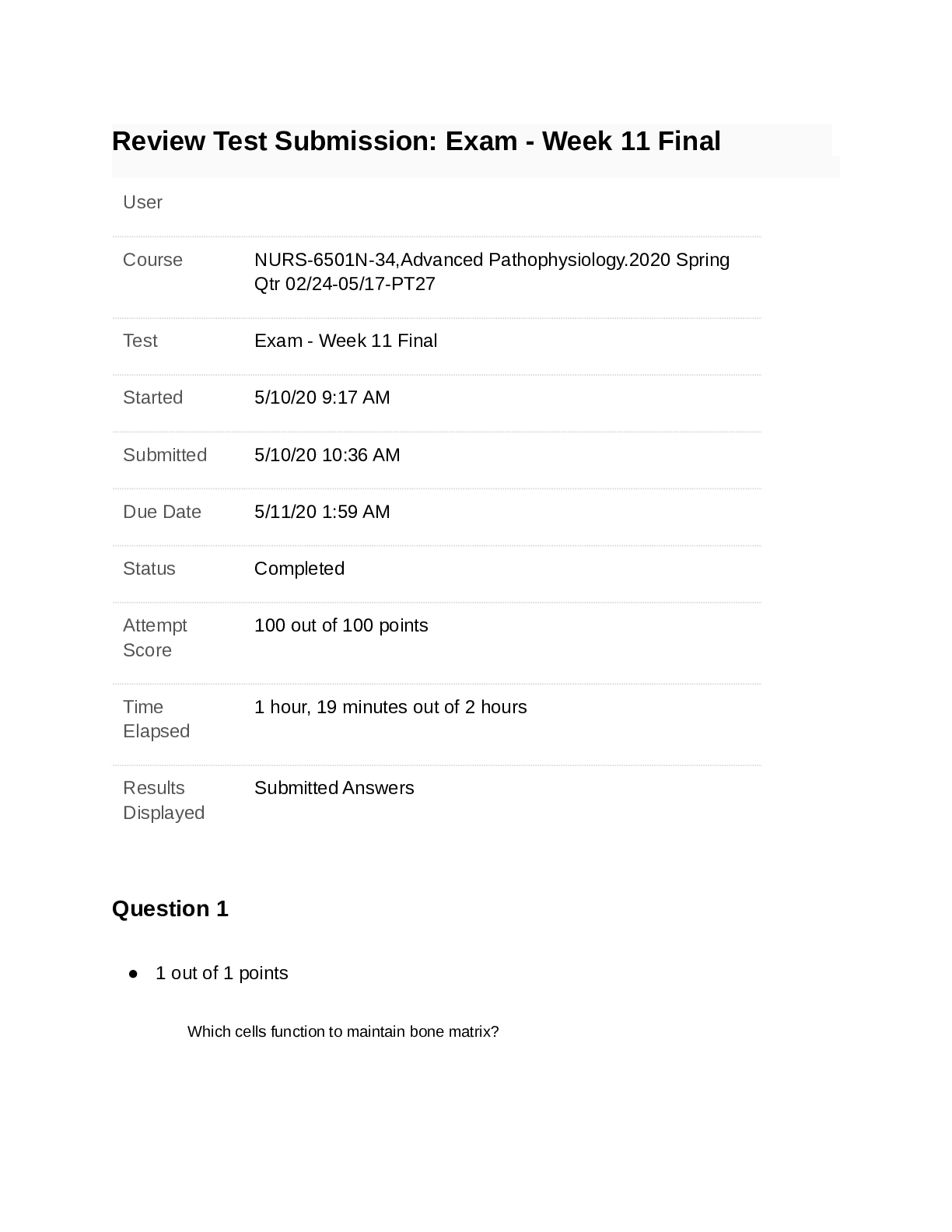 NURS 6501N Final Exam 3 Spring 2020