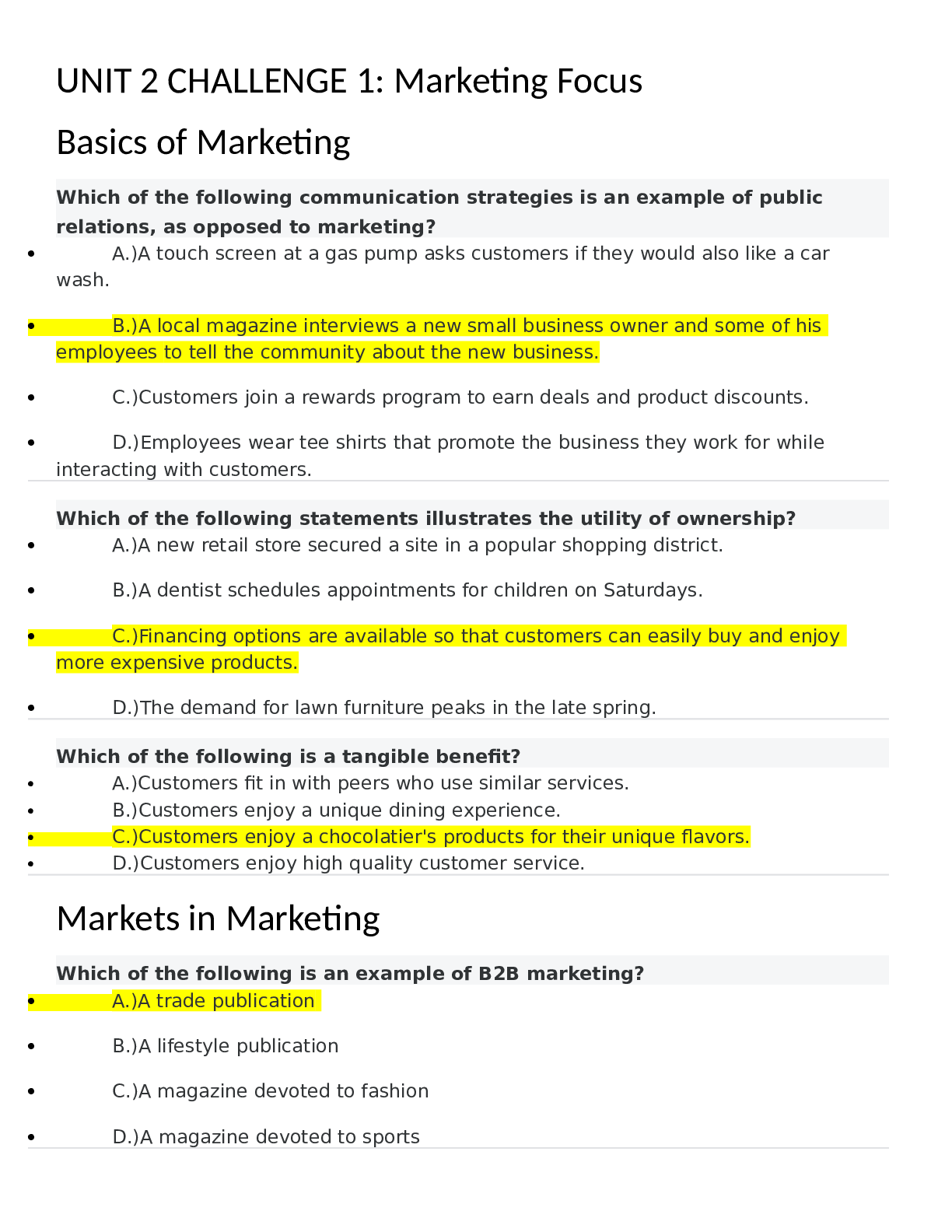 Marketing Focus Basics of Marketing (UNIT 2 CHALLENGE 1)