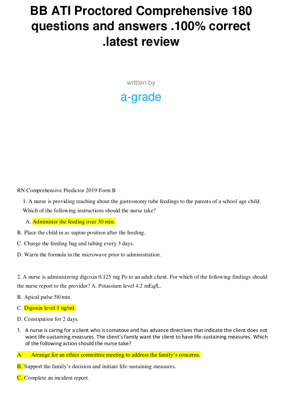 BB ATI Proctored Comprehensive 180 questions and answers .100% correct .latest review