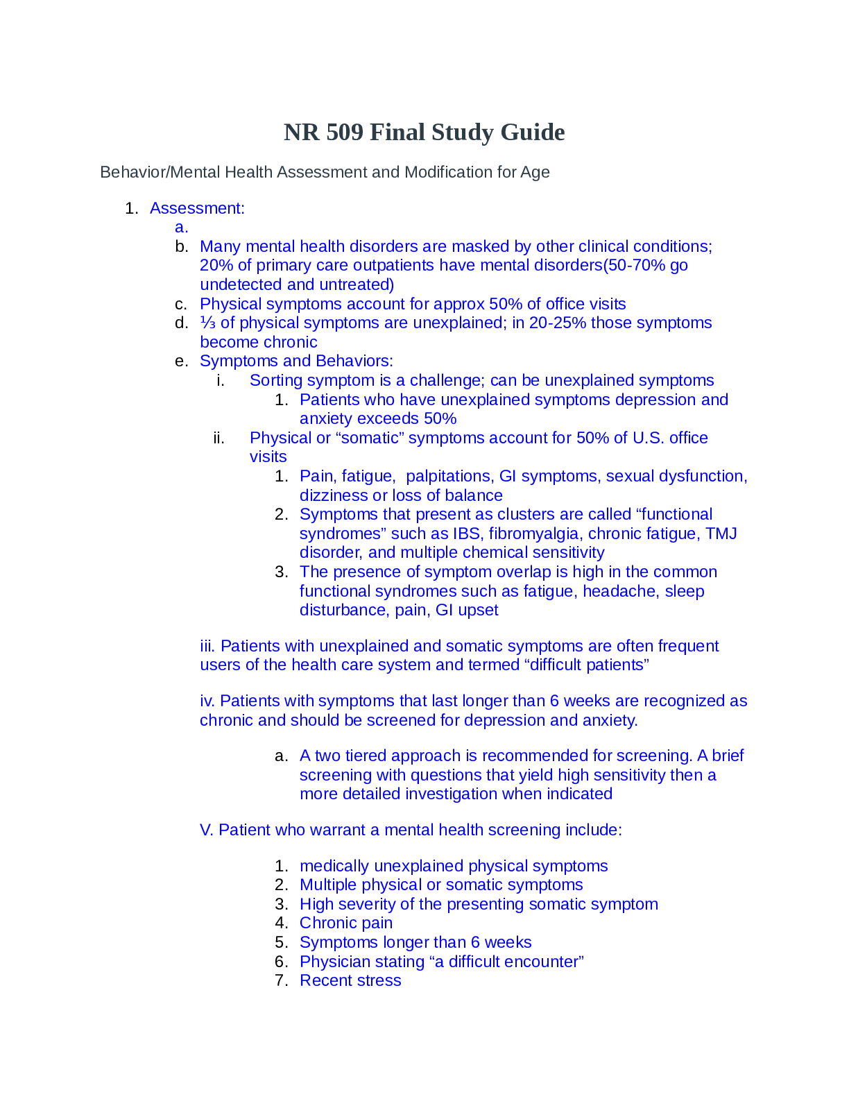 NR 509 Final Study Guide (ADV Assessment)