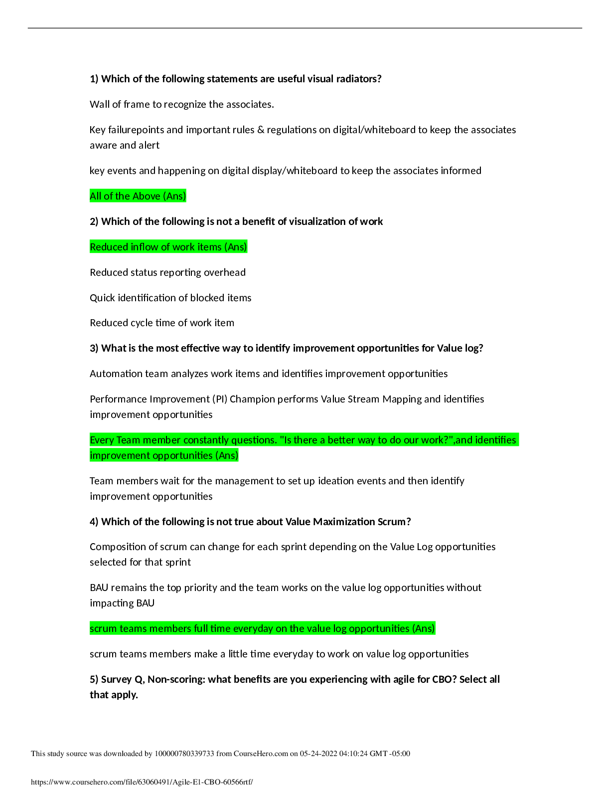 Agile E1 (CBO) 60566 Questions and Answers