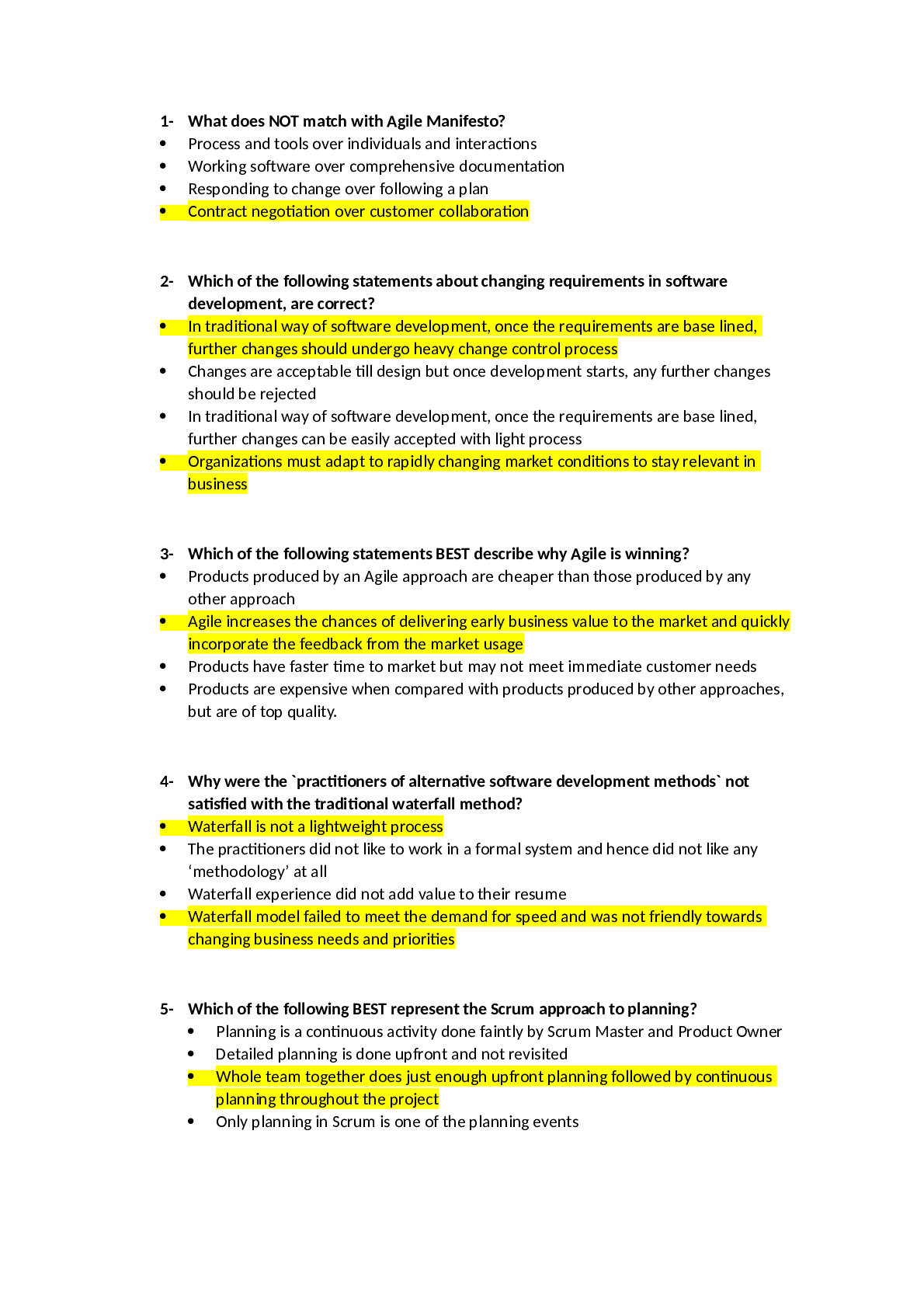 Agile Exam Questions and Answers