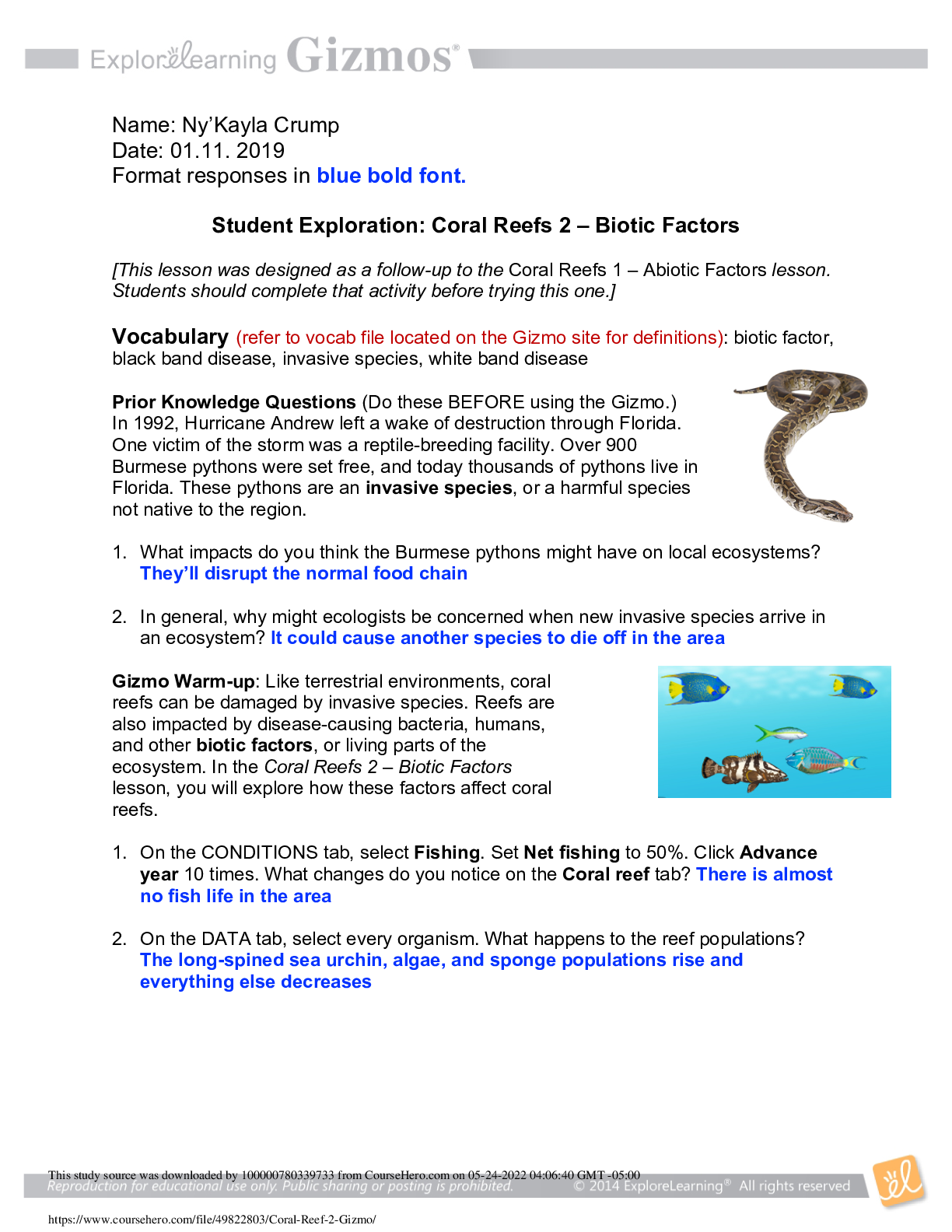 Coral Reefs 2 – Biotic Factors SE Crump 13.3B