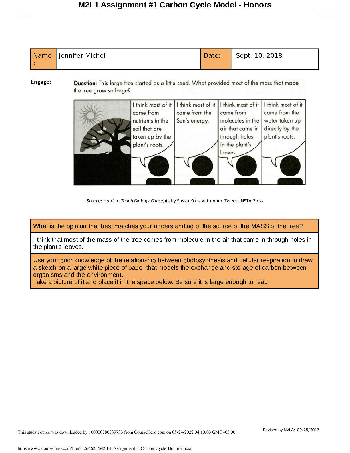 M2L1 Assignment #1 Carbon Cycle Model - Honors