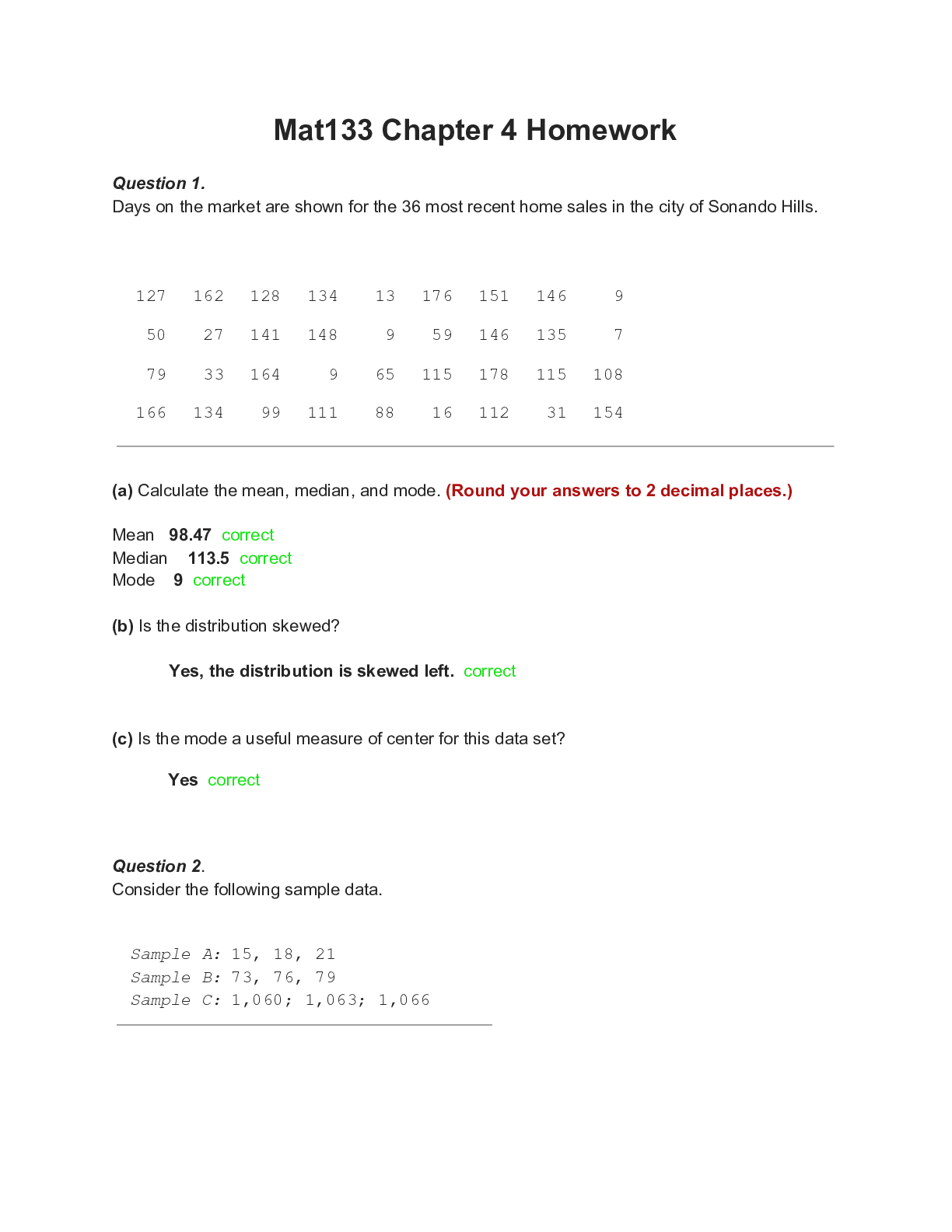 Mat133 Chapter 4 Homework