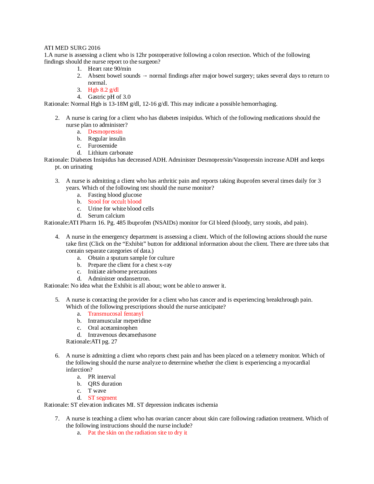 ATI MED SURG 2016 review