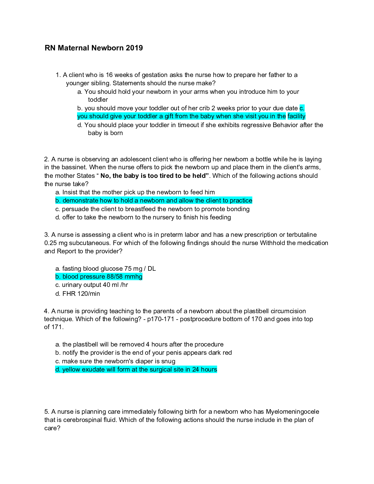 RN Maternal Newborn 2019 (Maternity ATI official-Correct one)