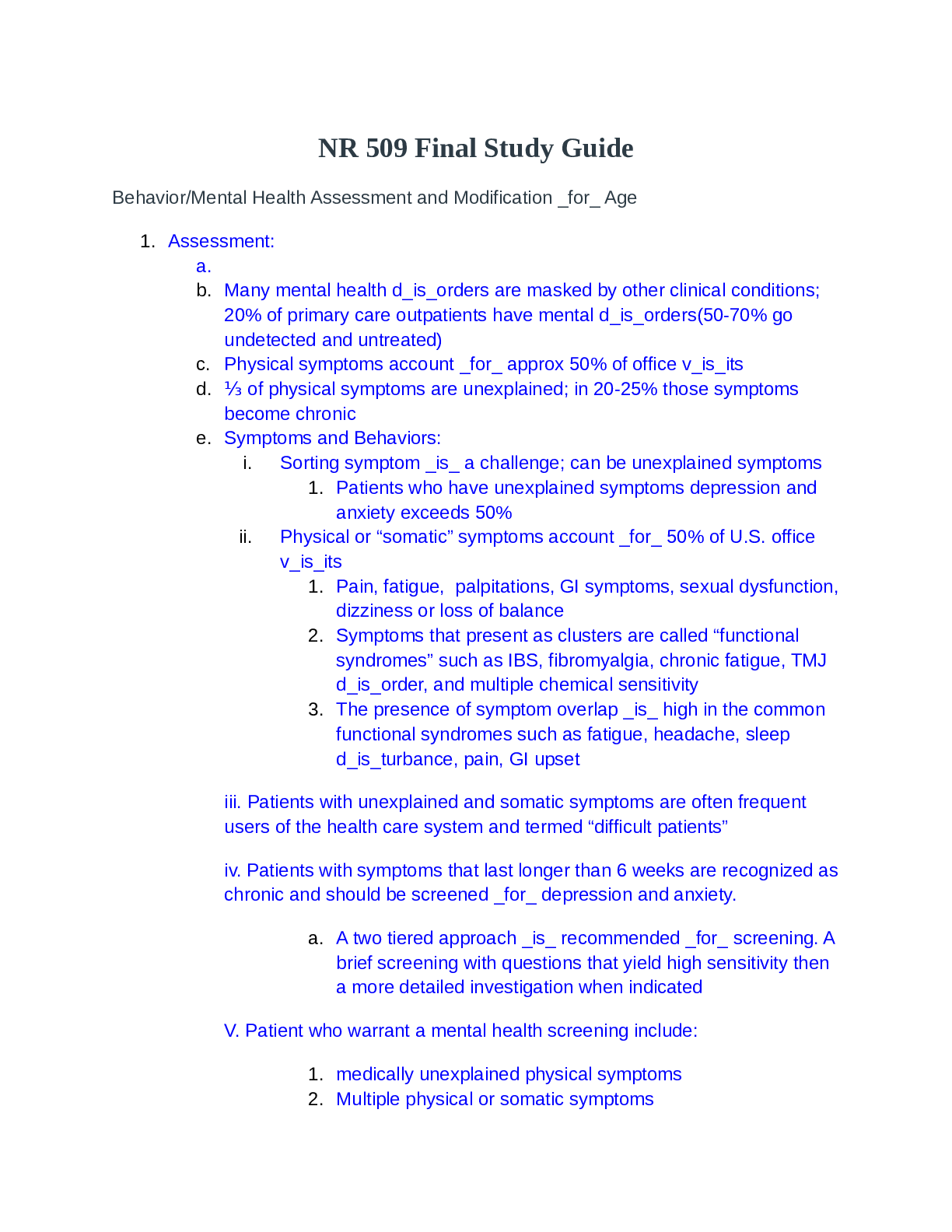 NR 509 Final Study Guide week 8