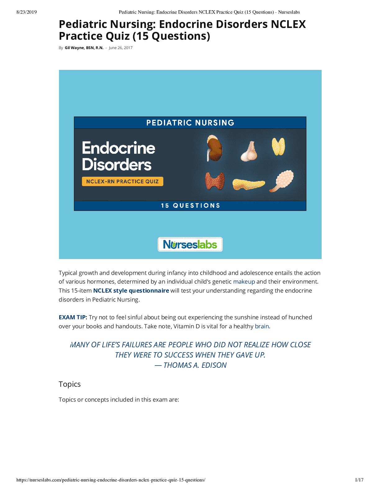 Pediatric Nursing: Endocrine Disorders NCLEX Practice Quiz (15 Questions)