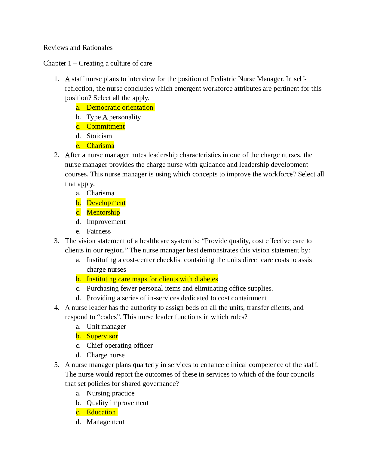 Reviews and Rationales (Nursing)