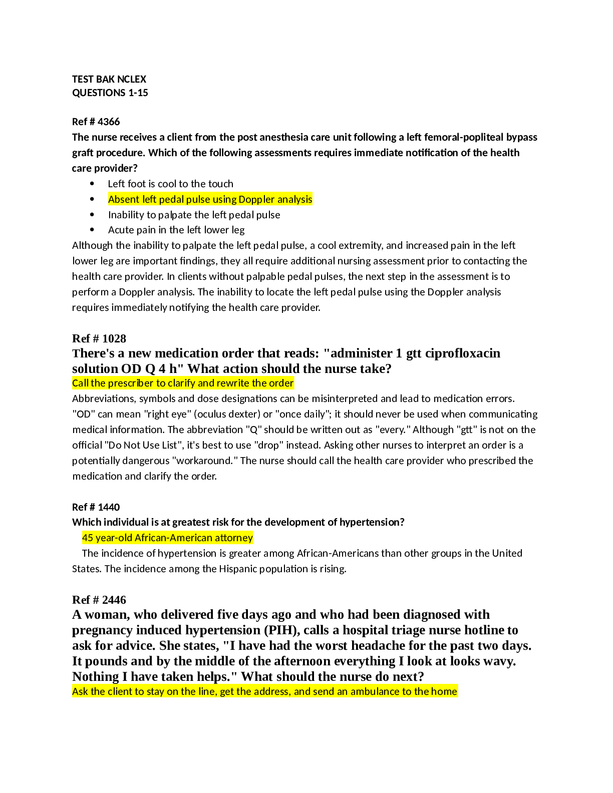 TEST BAK NCLEX QUESTIONS 1-15