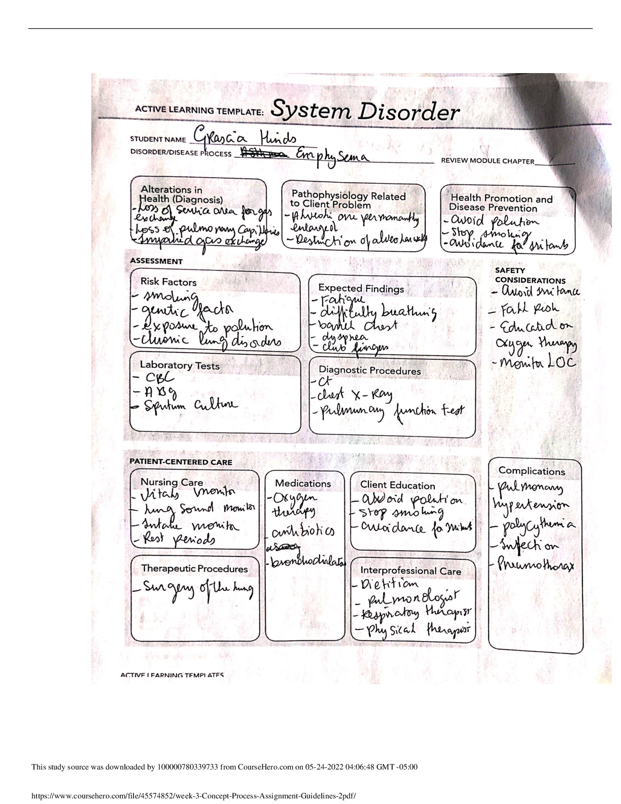 Concept Process assignment Guidlines week 3 (Emphysema and Oxygenation)