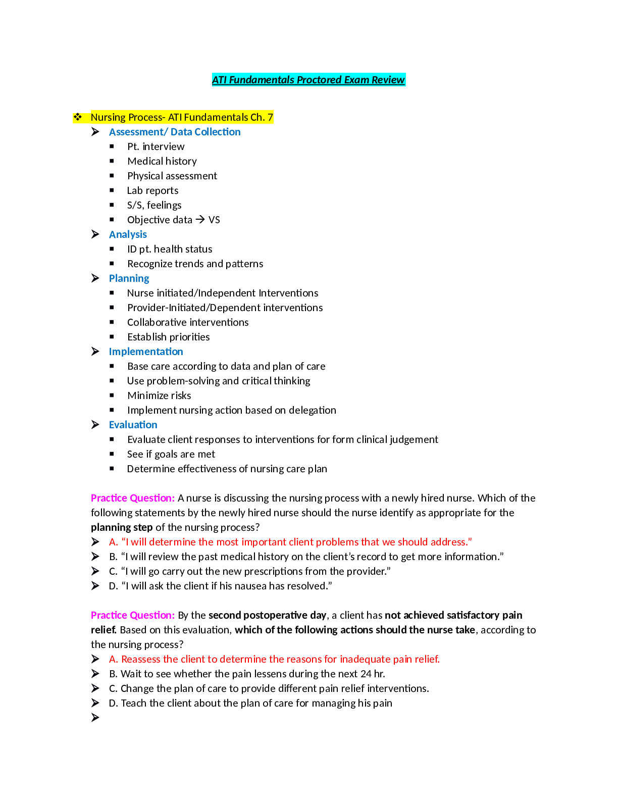 ATI Fundamentals Proctored Exam Review
