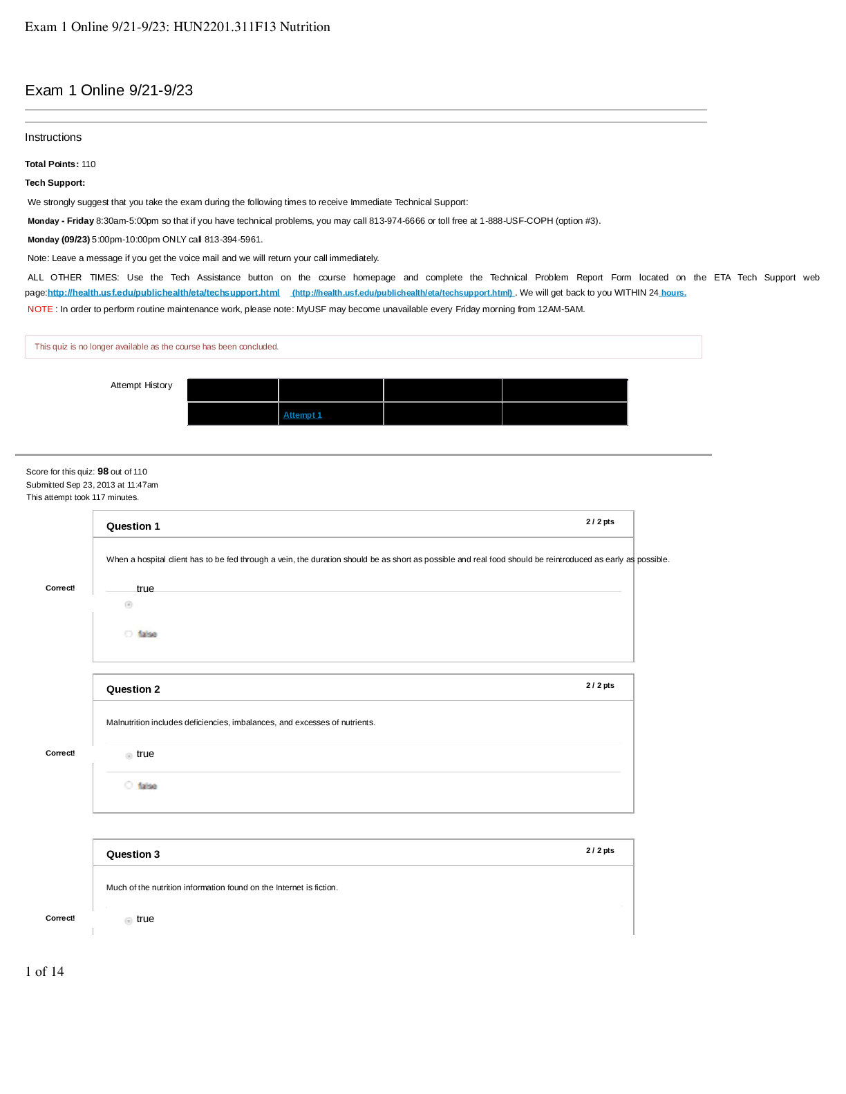 HUN2201.311F13 Nutrition: Exam 1 and SOLUTION.