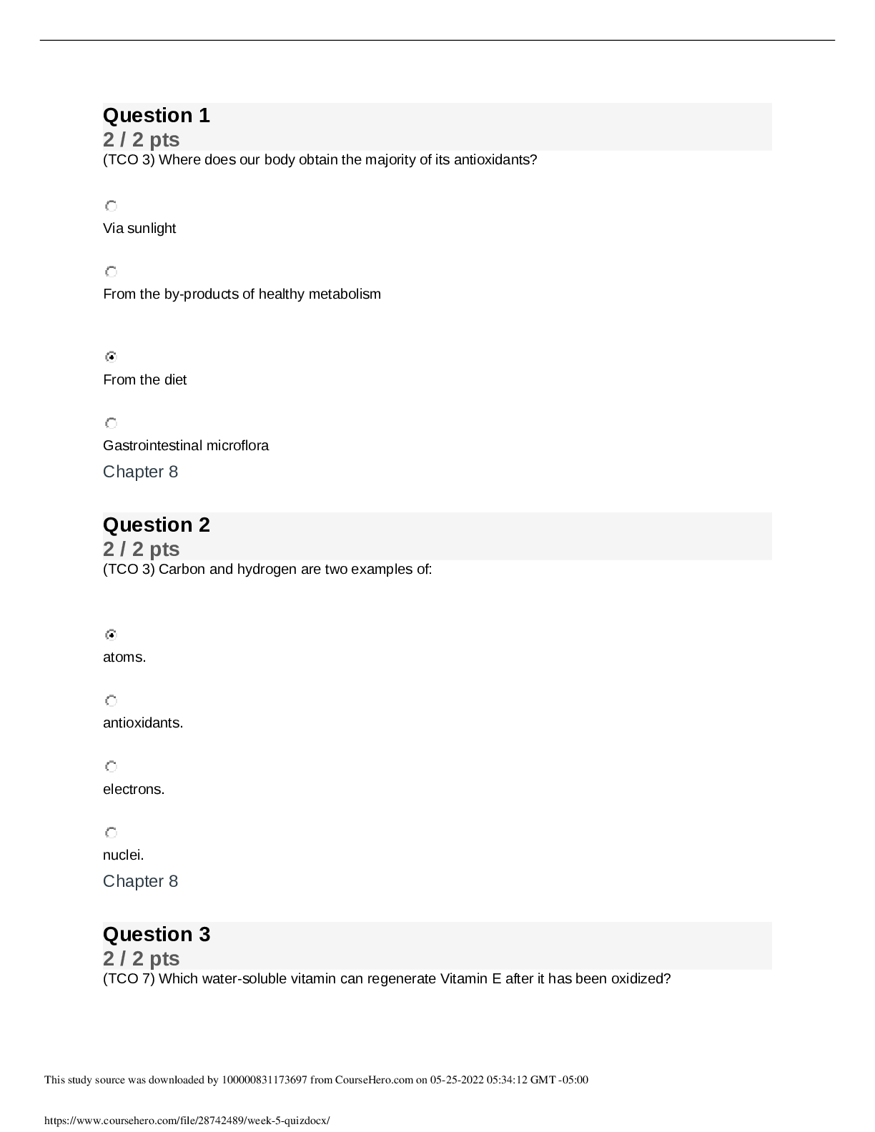 SCI 228 WEEK 5 Quiz
