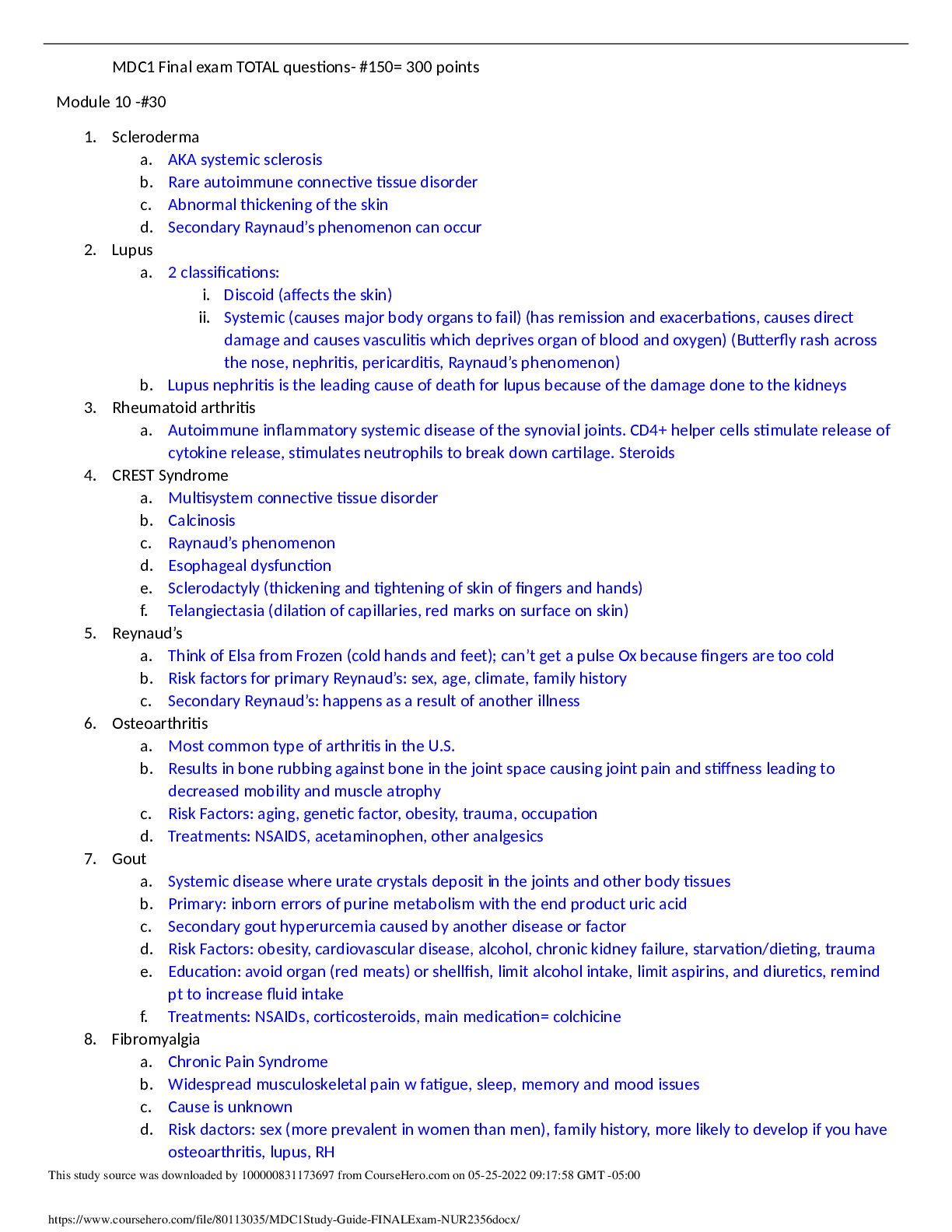 MDC1Study Guide FINALExam NUR2356 :