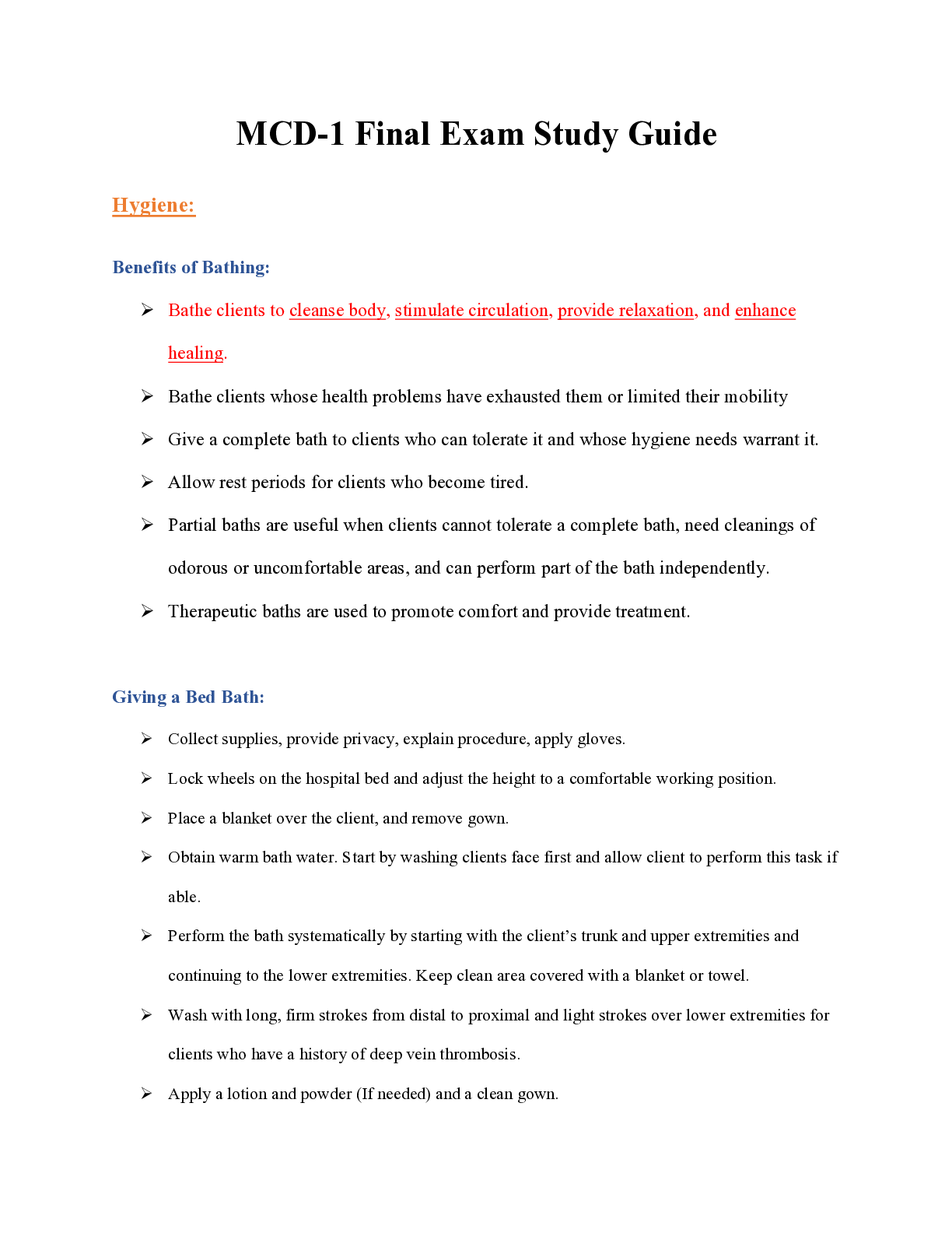 NURSING NUR2356:  MCD-1 Final Exam Study Guide