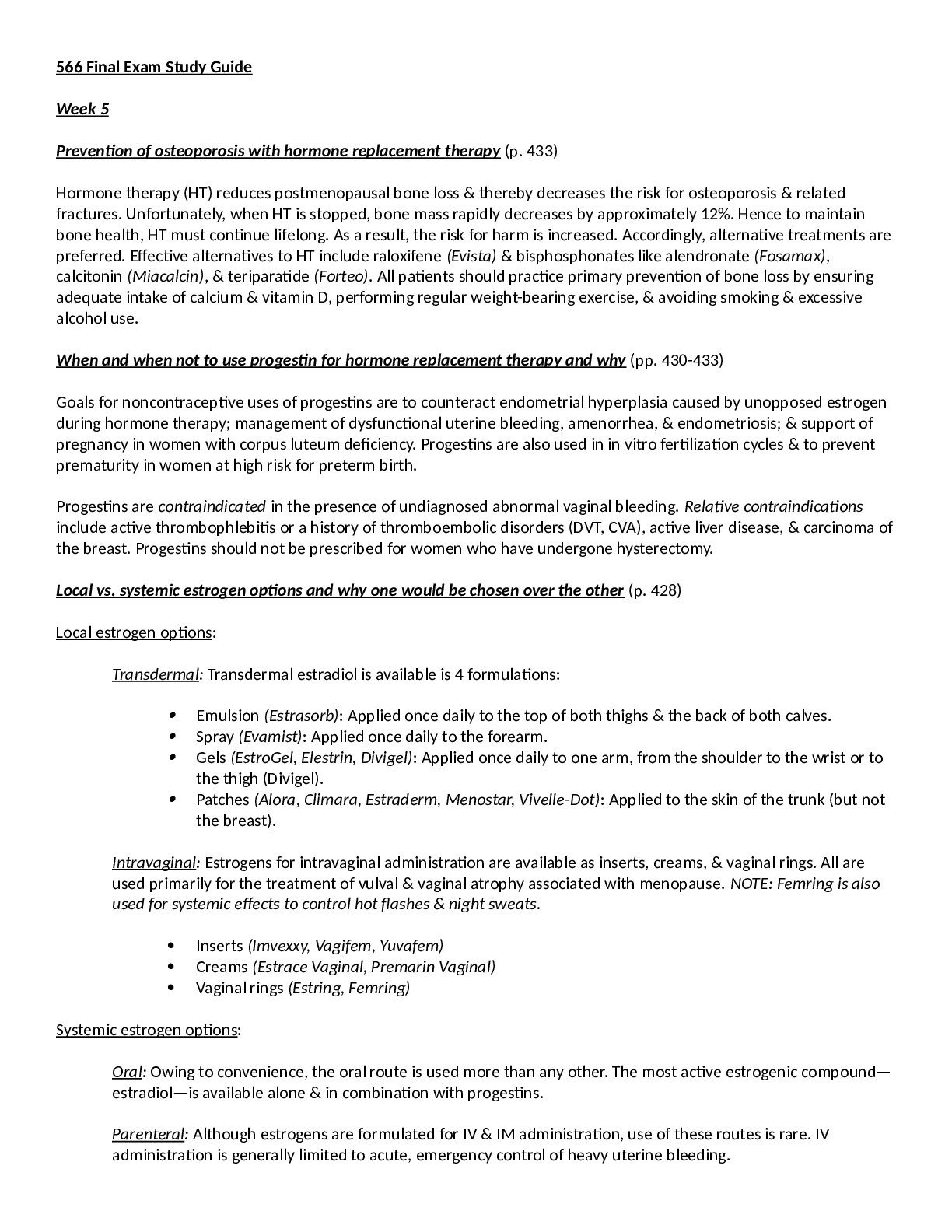 NR 566 Final Exam Study Guide