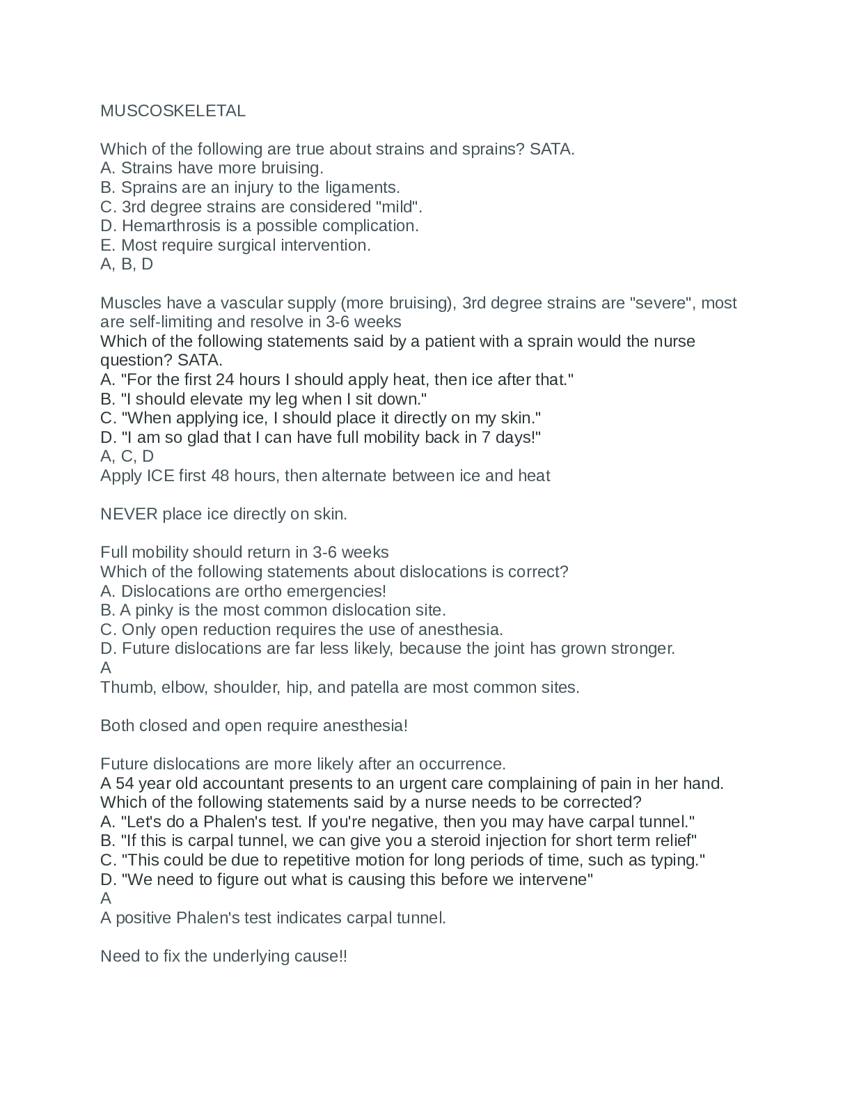 EXAM 1 MED SURGE : MUSCOSKELETAL