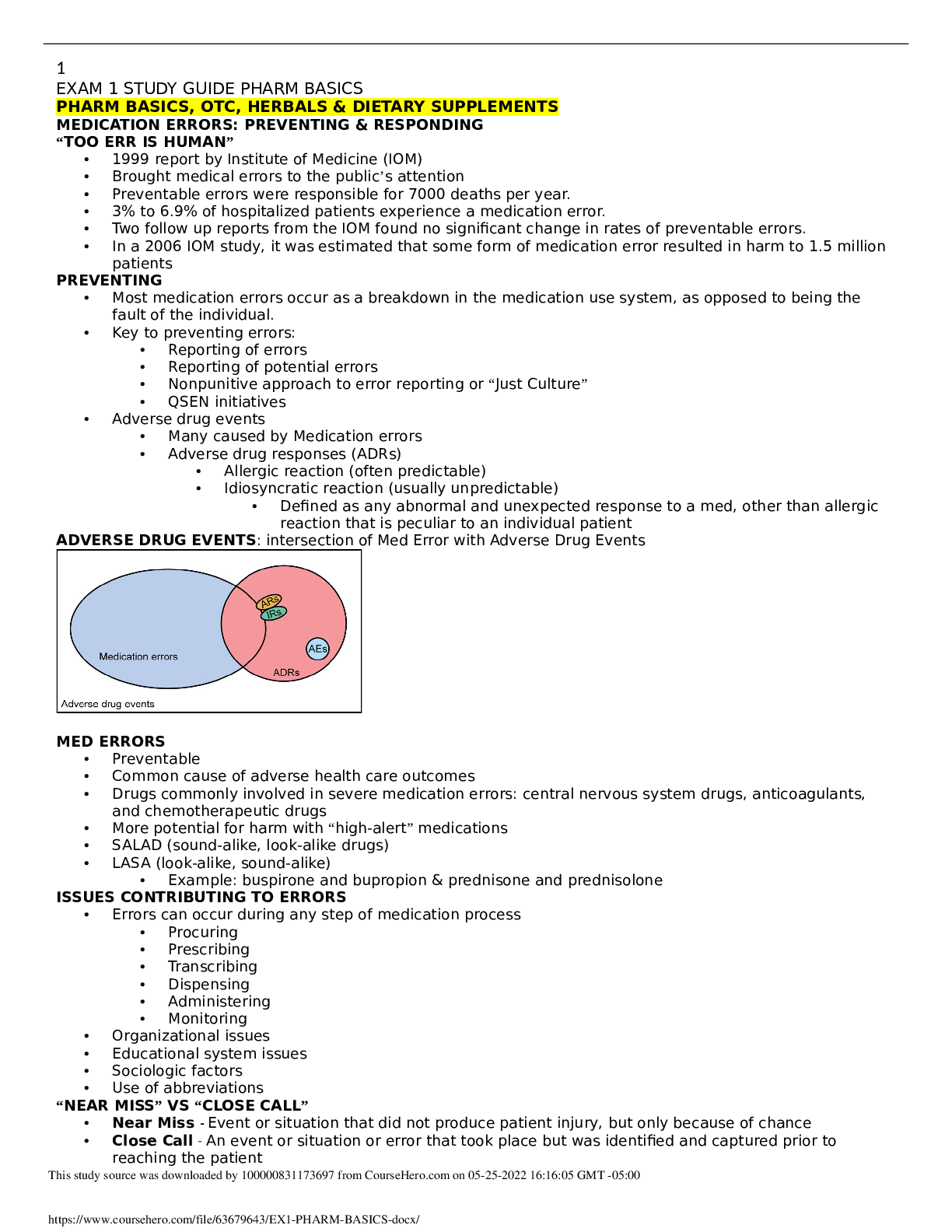 EXAM 1 STUDY GUIDE PHARM BASICS : NUFT 343