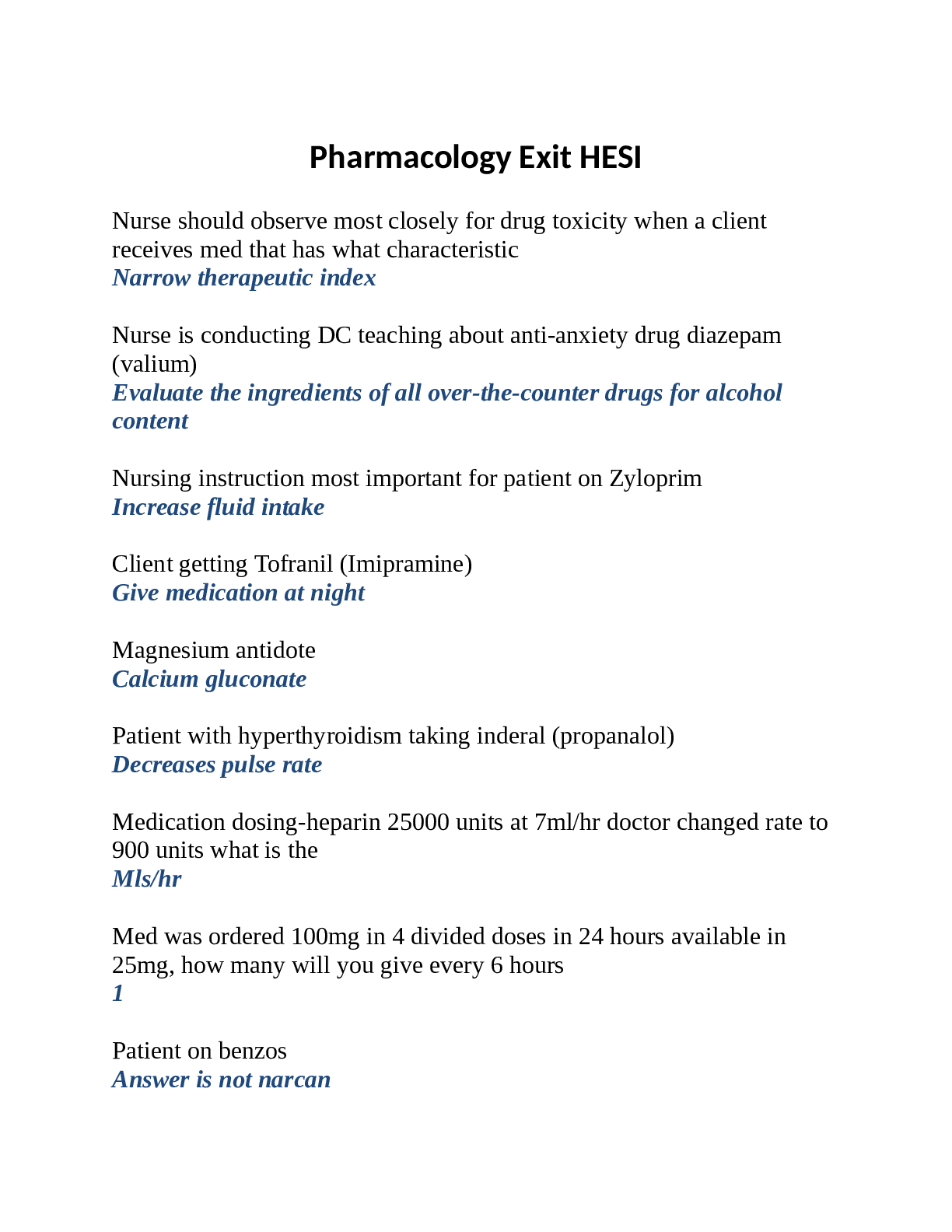 Pharmacology Exit HESI Word : NURSING NU1426