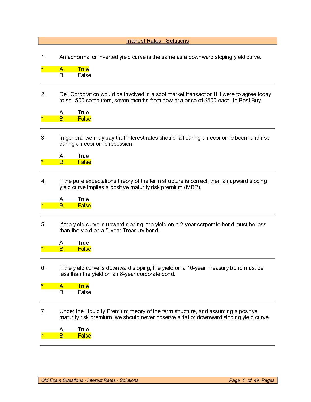 Interest Rates - Solutions (Fall 2009)