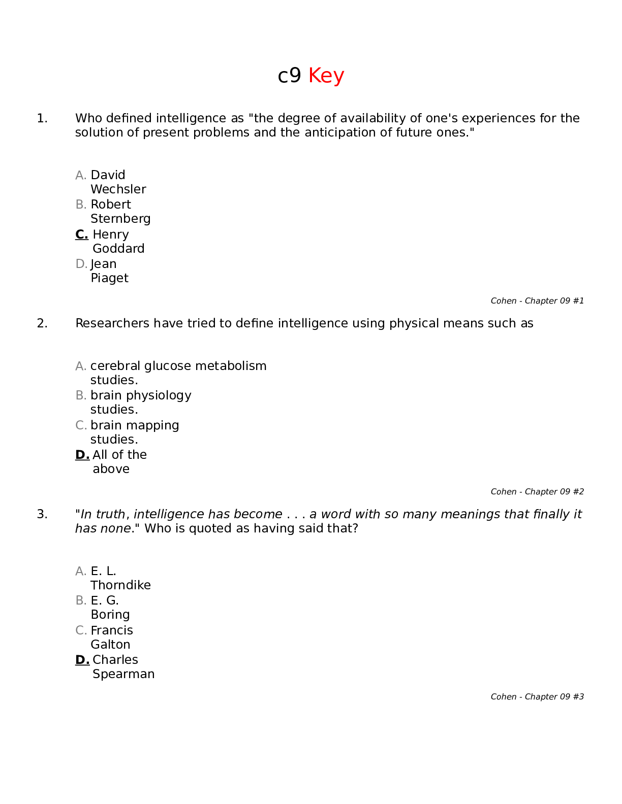 Defining and Measuring Intelligence (c9 Key)