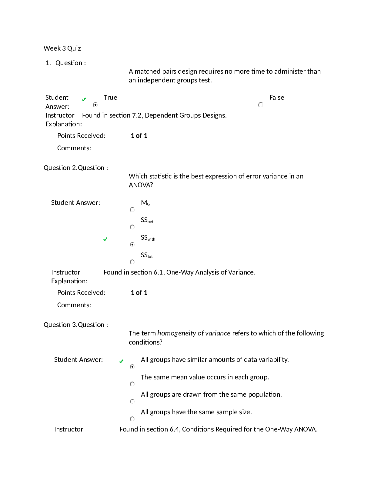 PSY 325 Wk 3 Quiz - Week 3