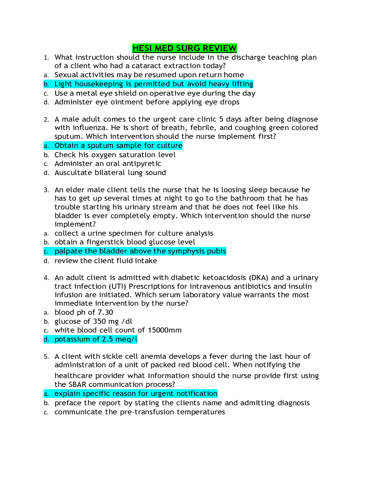 HESI MED SURG REVIEW