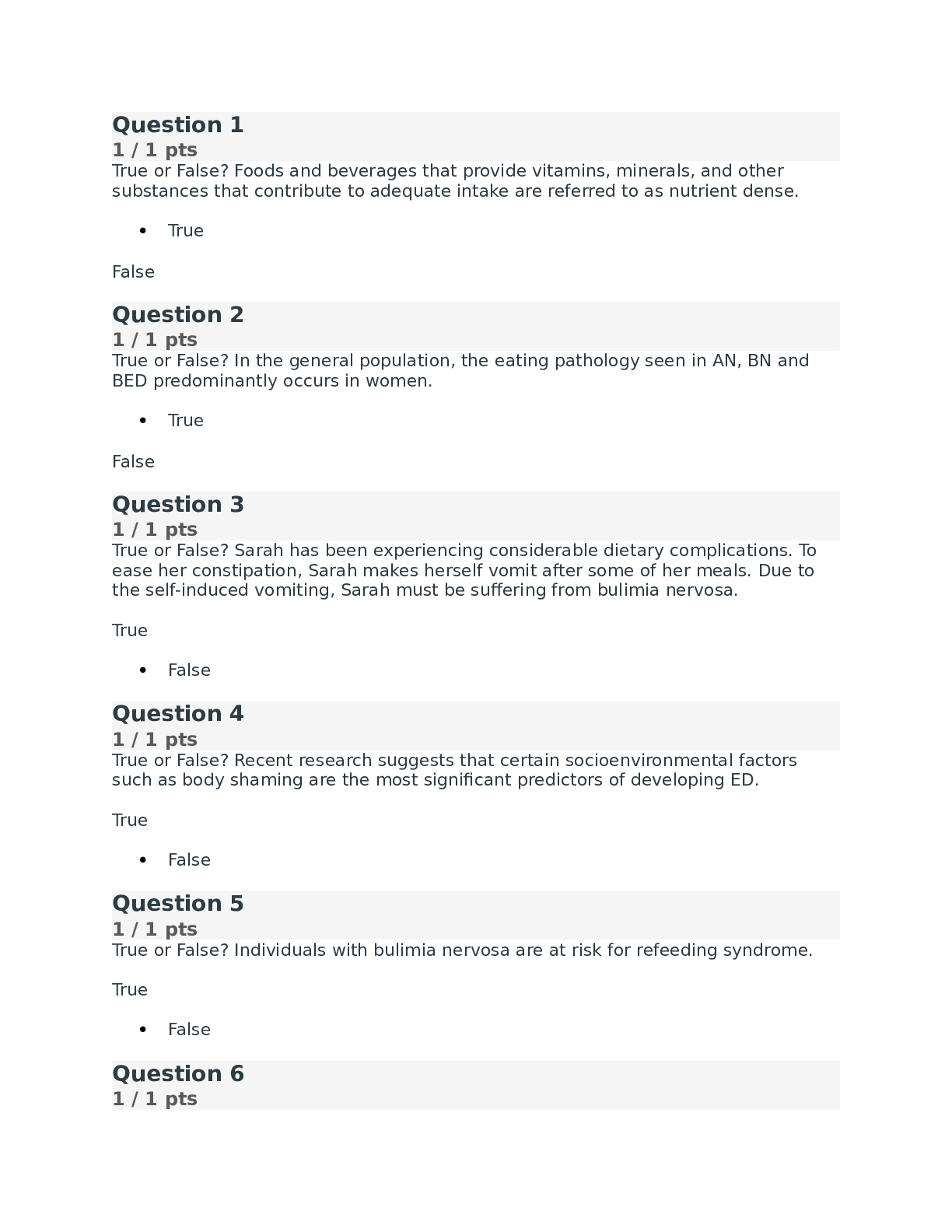 Nutrition midterm Questions and Answers