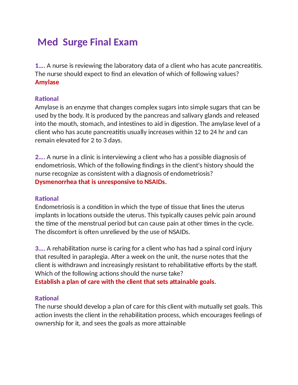 Med Surge Final Exam