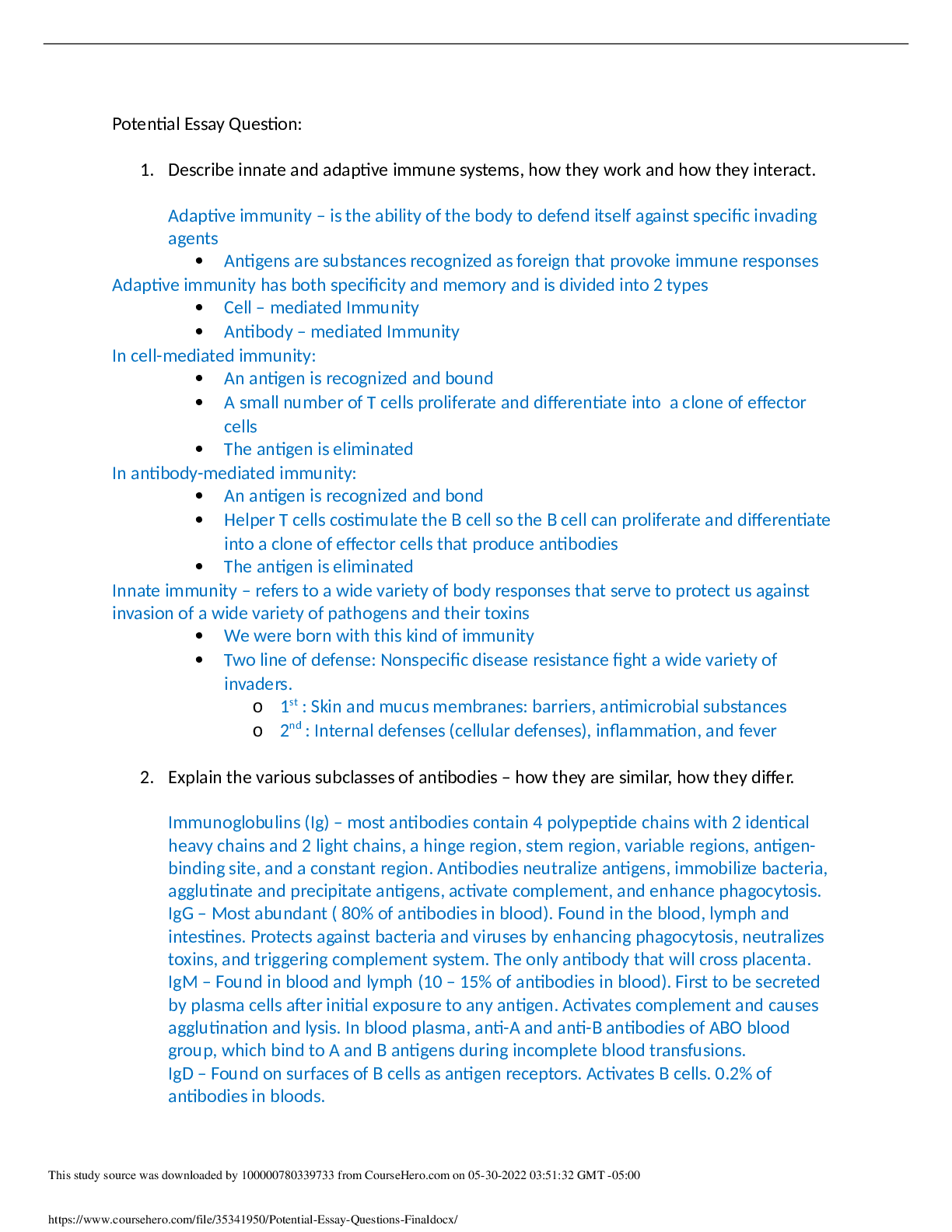 Potential Essay Question