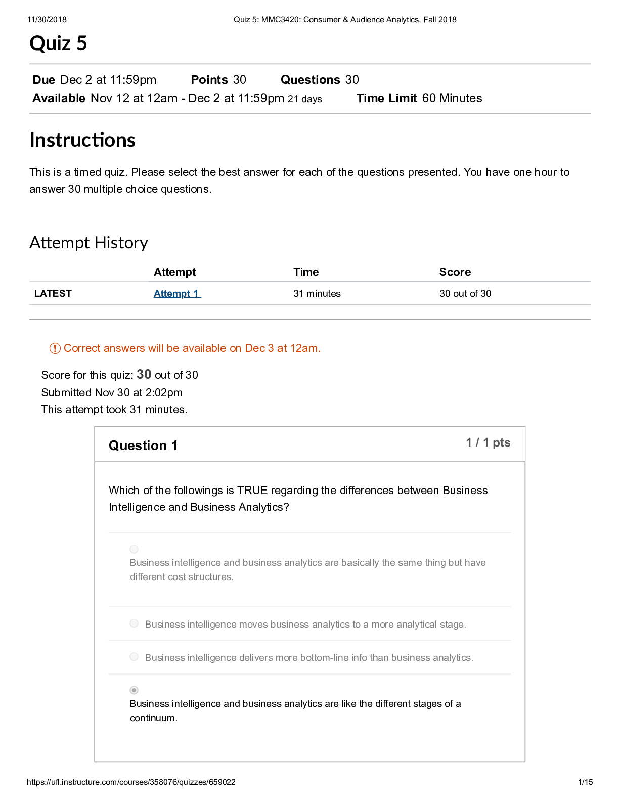 MMC3420 Consumer & Audience Analytics, Fall 2018 Quiz 5