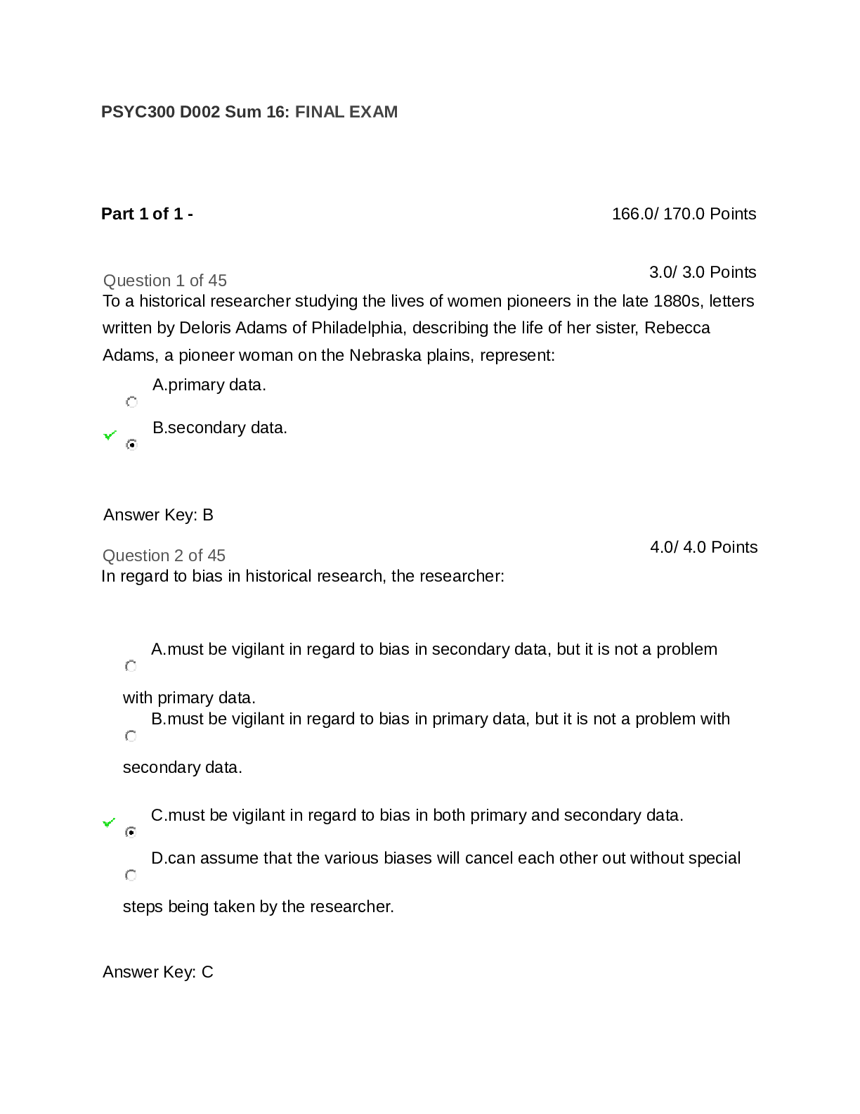 PSYC300 D002 Sum 16 Final Exam