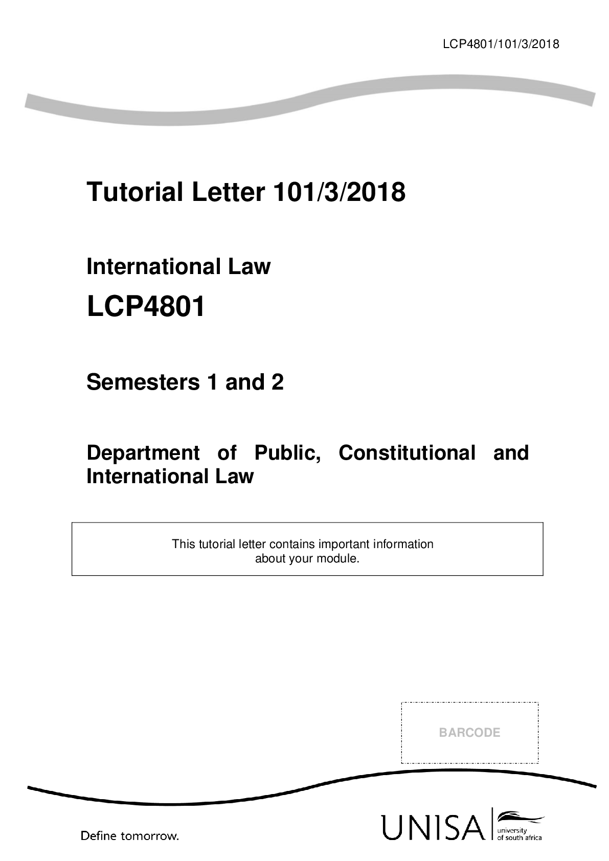 International Law LCP4801 Semesters 1 and 2 Tutorial Letter 101/3/2018