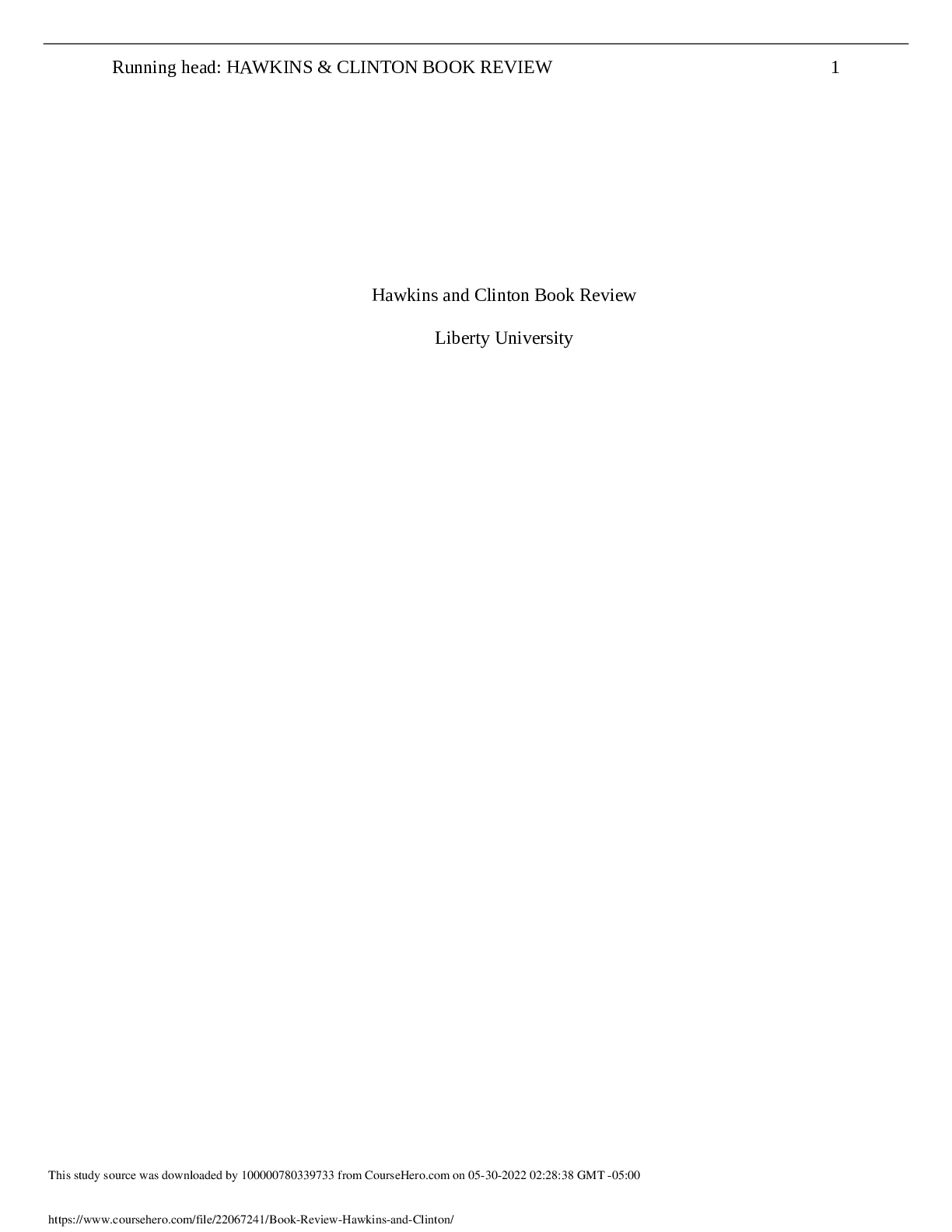 Hawkins and Clinton Book Review Liberty University