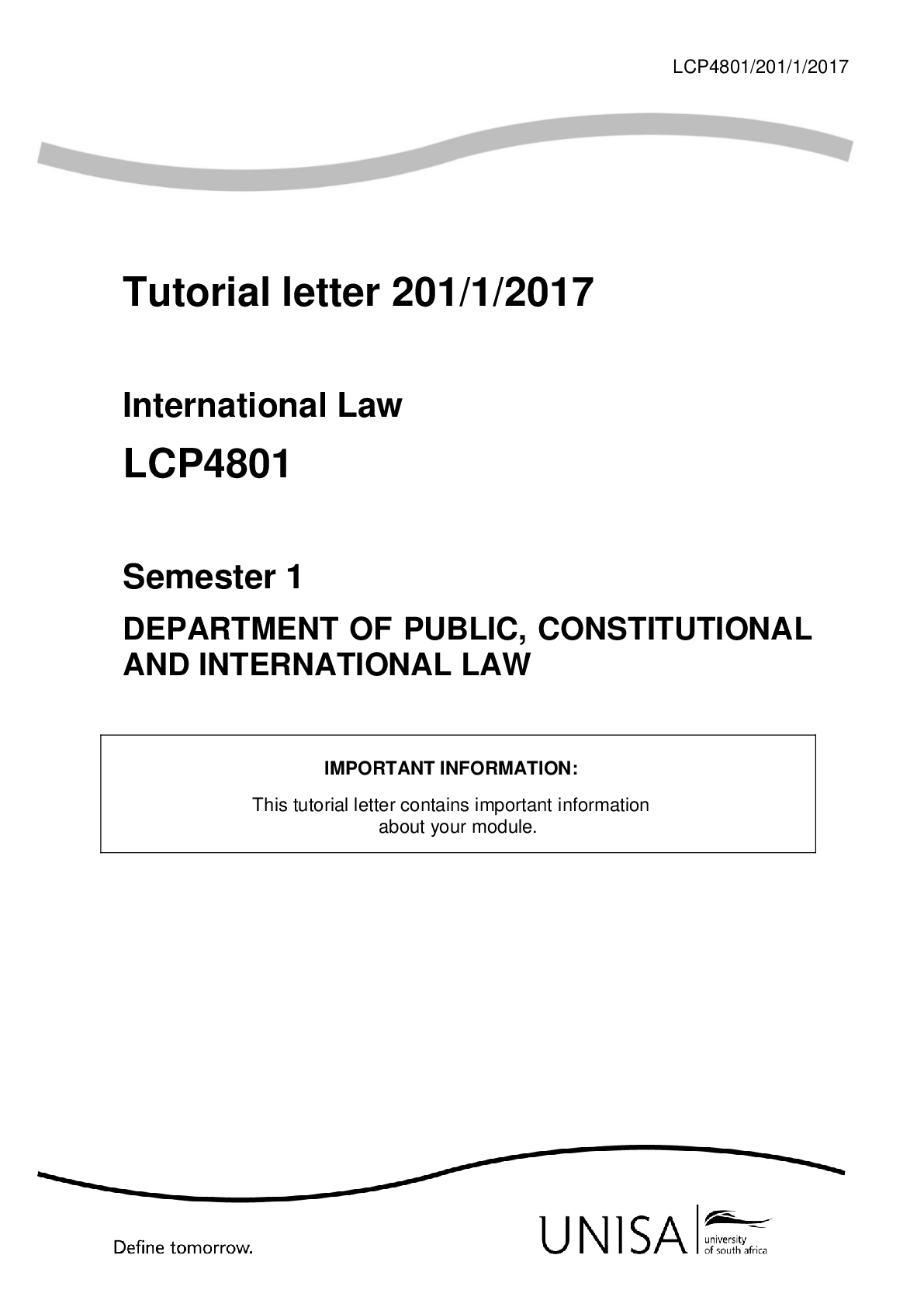 Tutorial letter 201/1/2017 International Law LCP4801 Semester 1