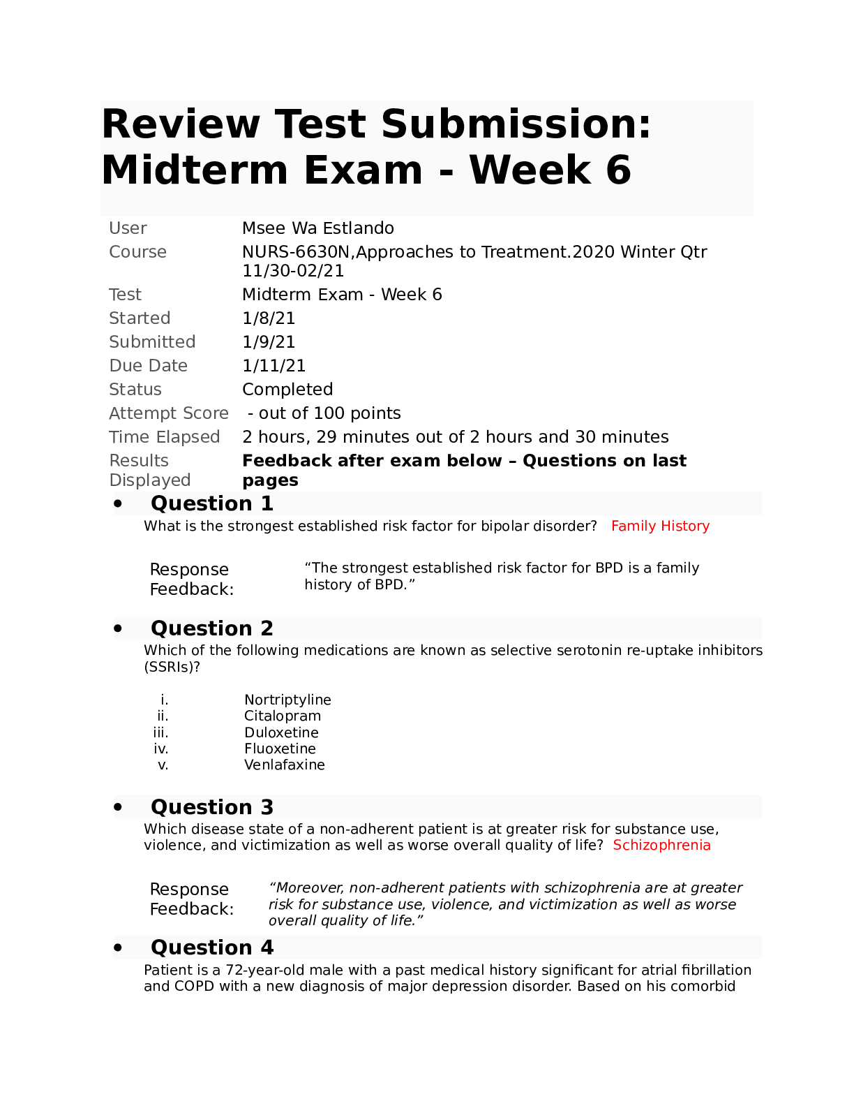 NURS-6630N,Approaches to Treatment.2020 Winter Qtr Midterm Exam - Week 6